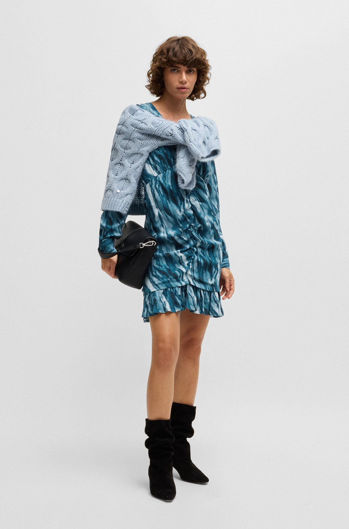 GATHERED-FRONT DRESS WITH MARBLE-EFFECT PRINT - 2