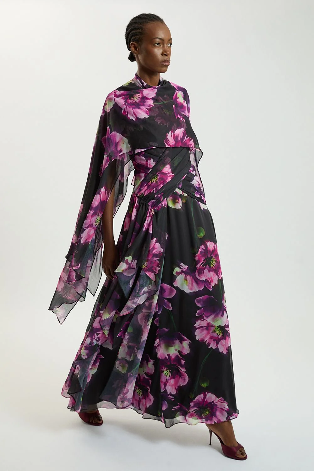 Floral Print Crinkle Cross Front Georgette Woven Maxi Dress - 1