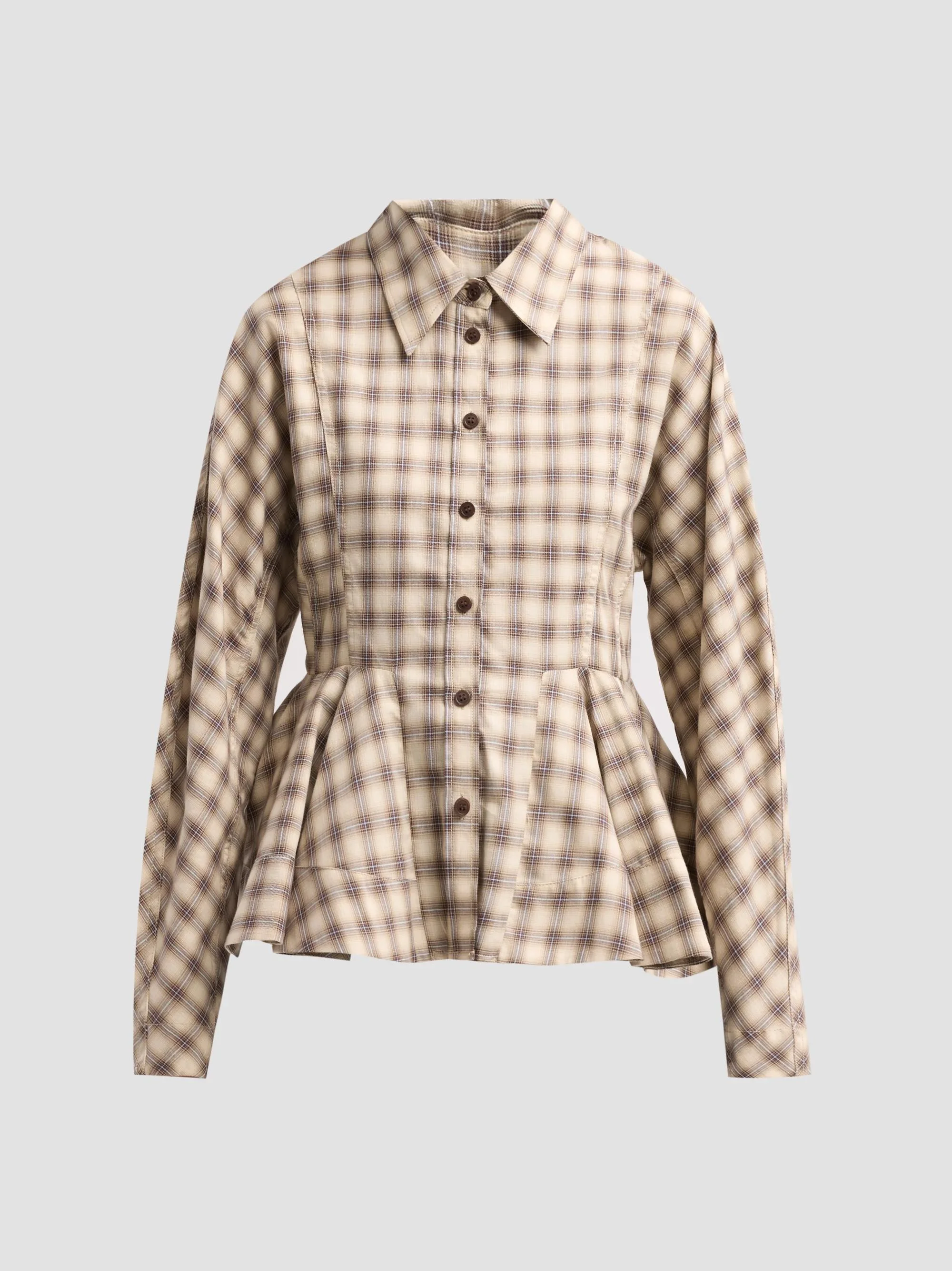 Women's Check Flannel Peplum Shirt - Oyster Gray - 1