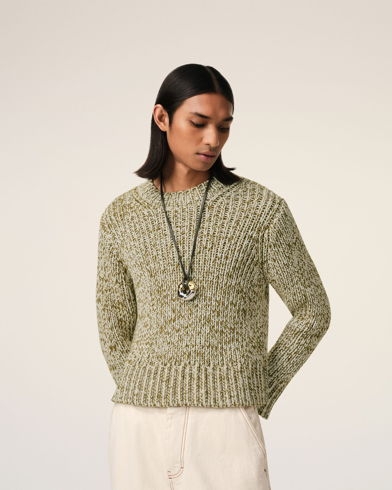 GREEN MOULINÉ TEXTURED KNIT CREWNECK SWEATER 3