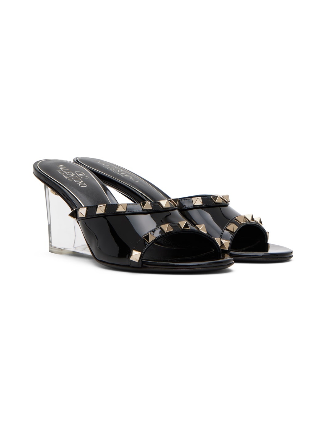 Black Rockstud Skin Heeled Sandals - 4