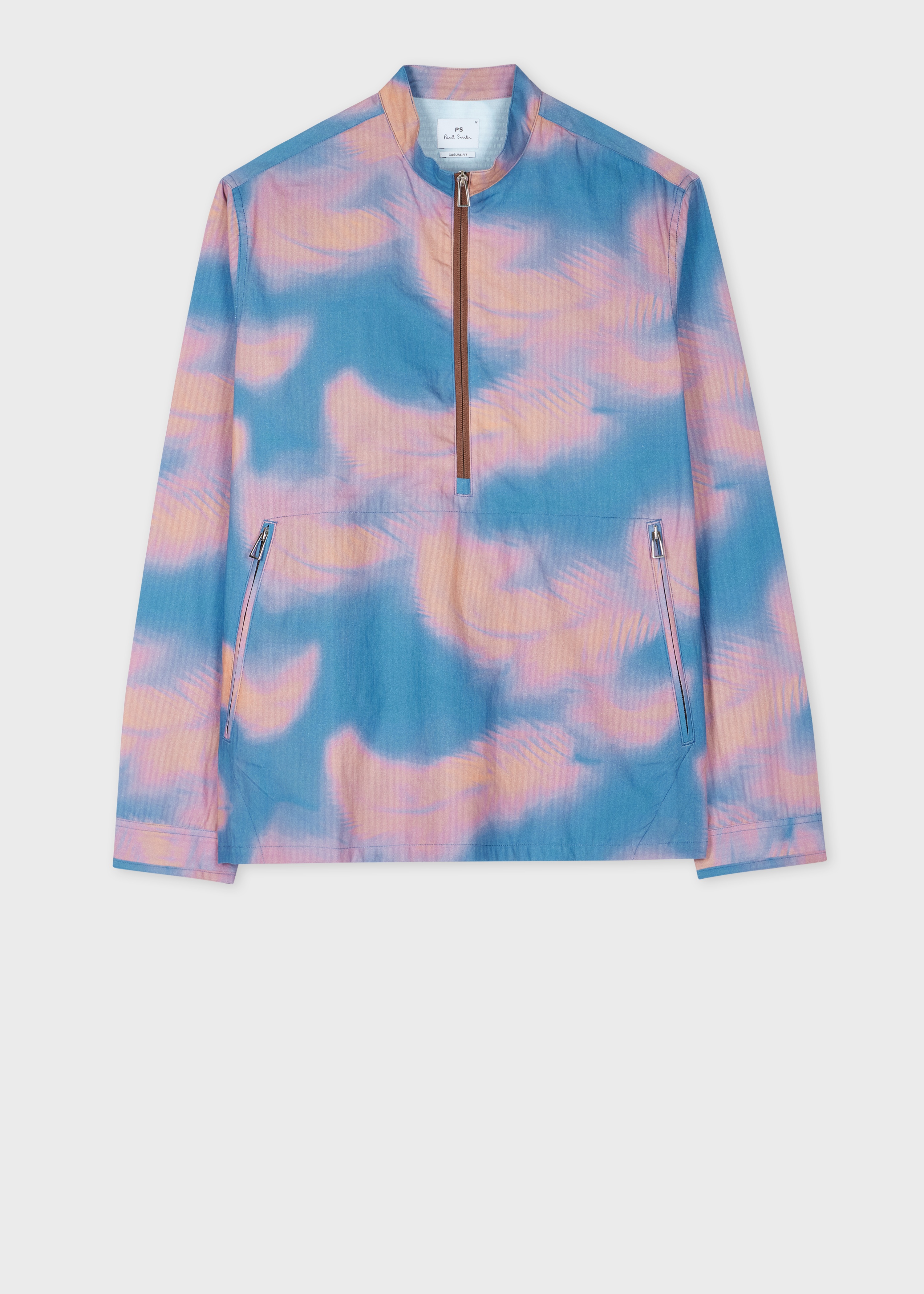 Blue 'Shadow Palm' Print Half-Zip Jacket - 1