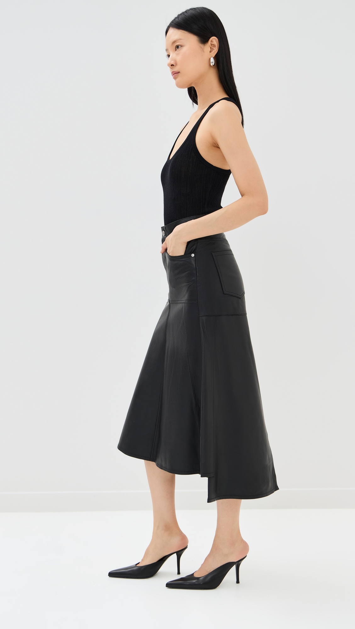 Panelled Leather Flare Skirt - 4