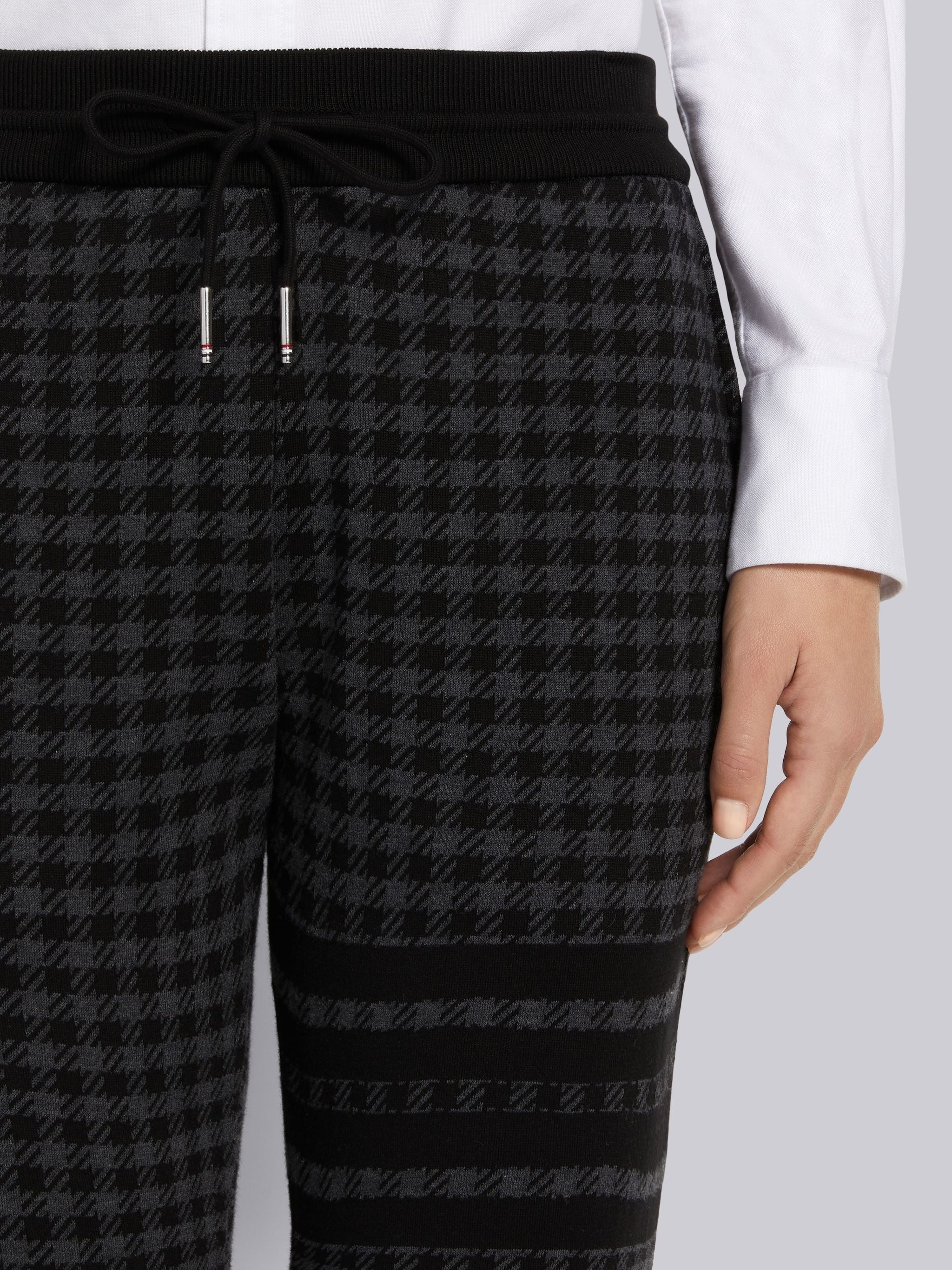 Black Cotton Gunclub Check Jacquard Engineered 4-Bar Sweatpants - 5