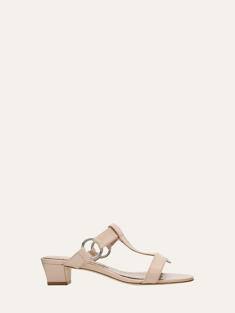 Mionamu Leather T-Bar Slide Sandals - 1