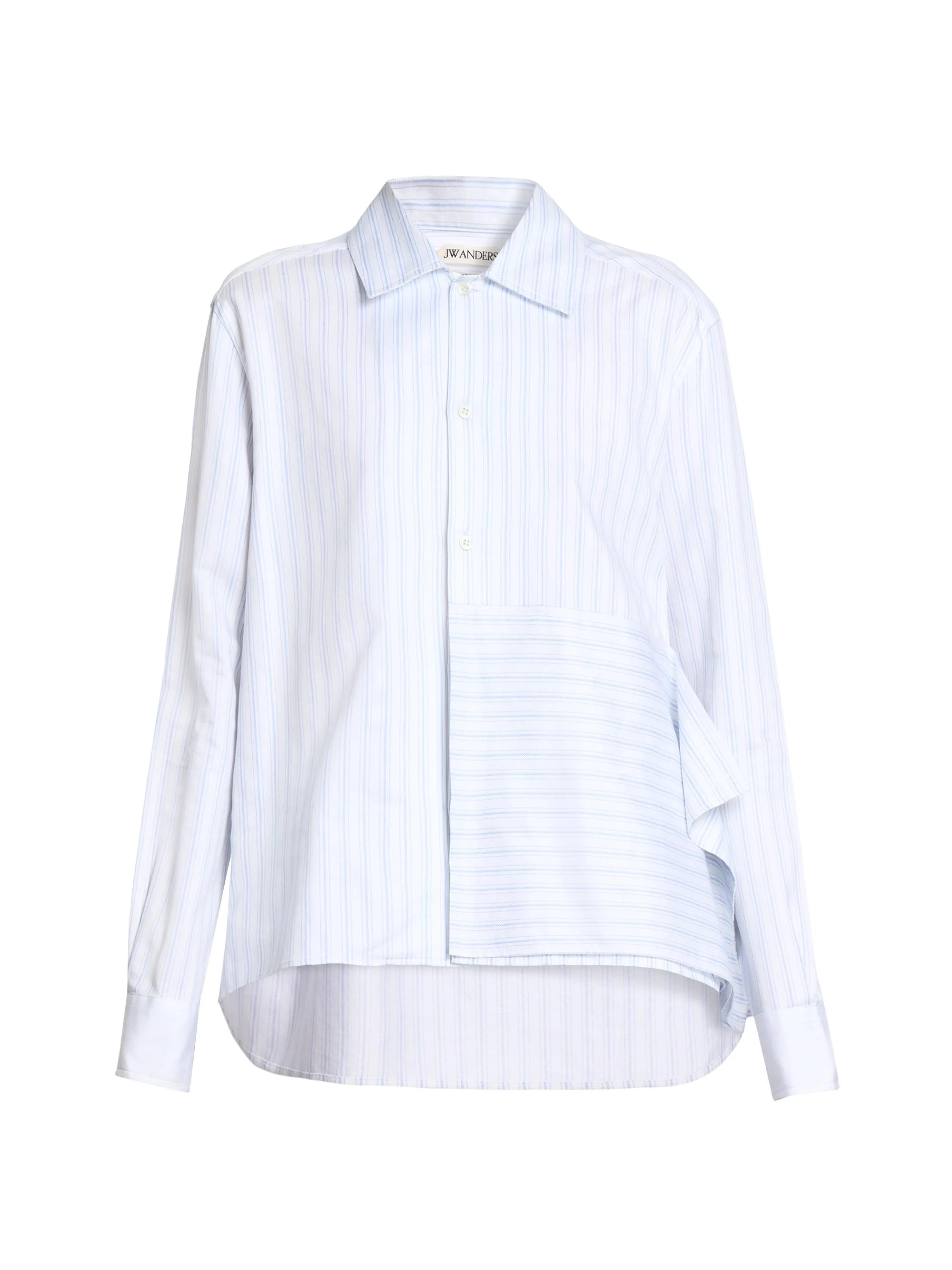 Women's Asymmetric Draped Striped Cotton Shirt - White Blue - 1