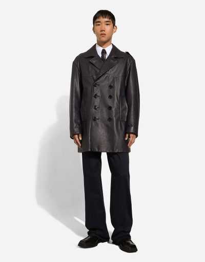 Dolce & Gabbana Double-breasted leather pea coat outlook