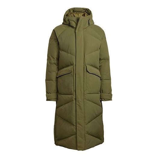 Men's adidas Shoulder Logo Outdoor Mid-Length Hooded With Down Feather Green Jacket GQ2507 - 1