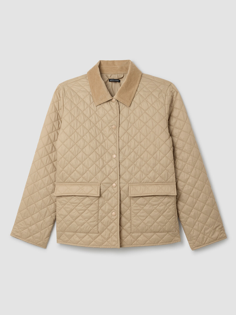 Eggshell Recycled Nylon Quilted Classic Collar Jacket 1