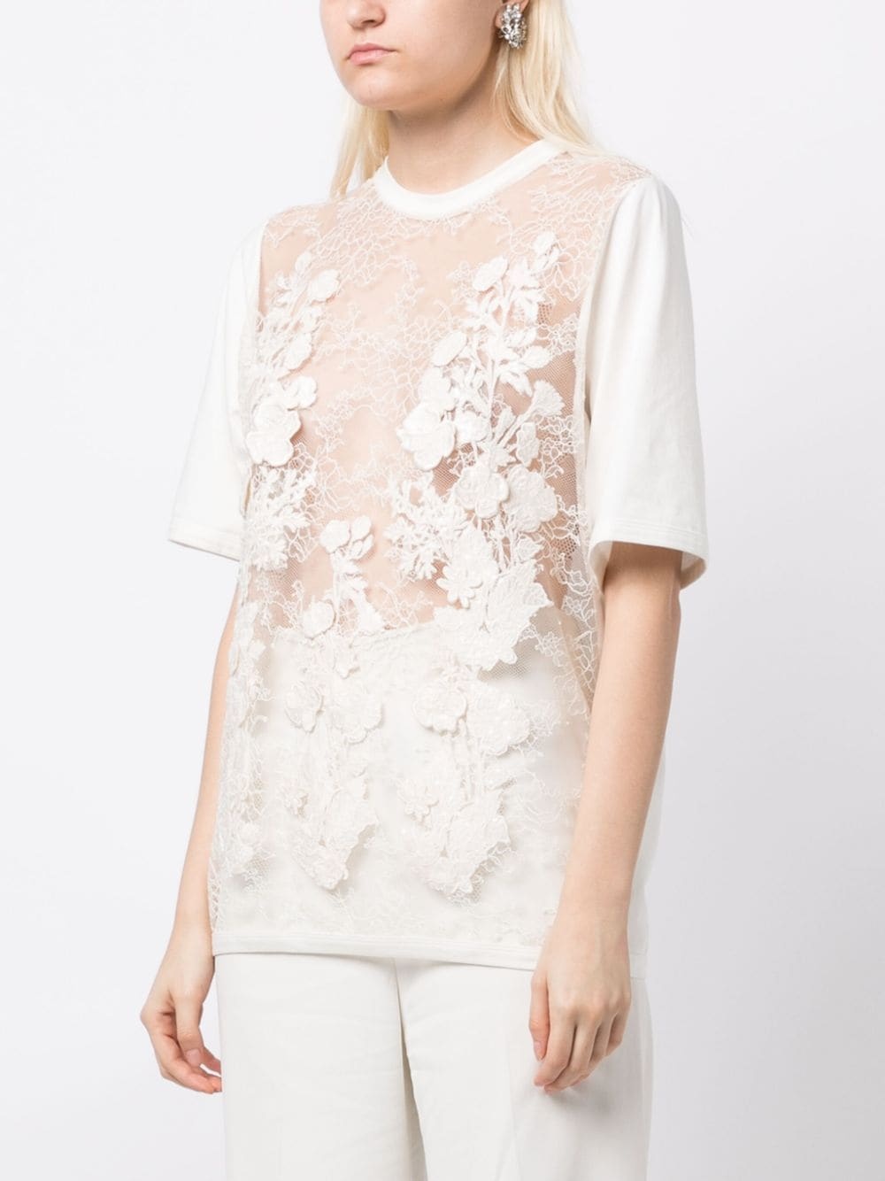 floral-appliquÃ© sheer T-shirt - 3