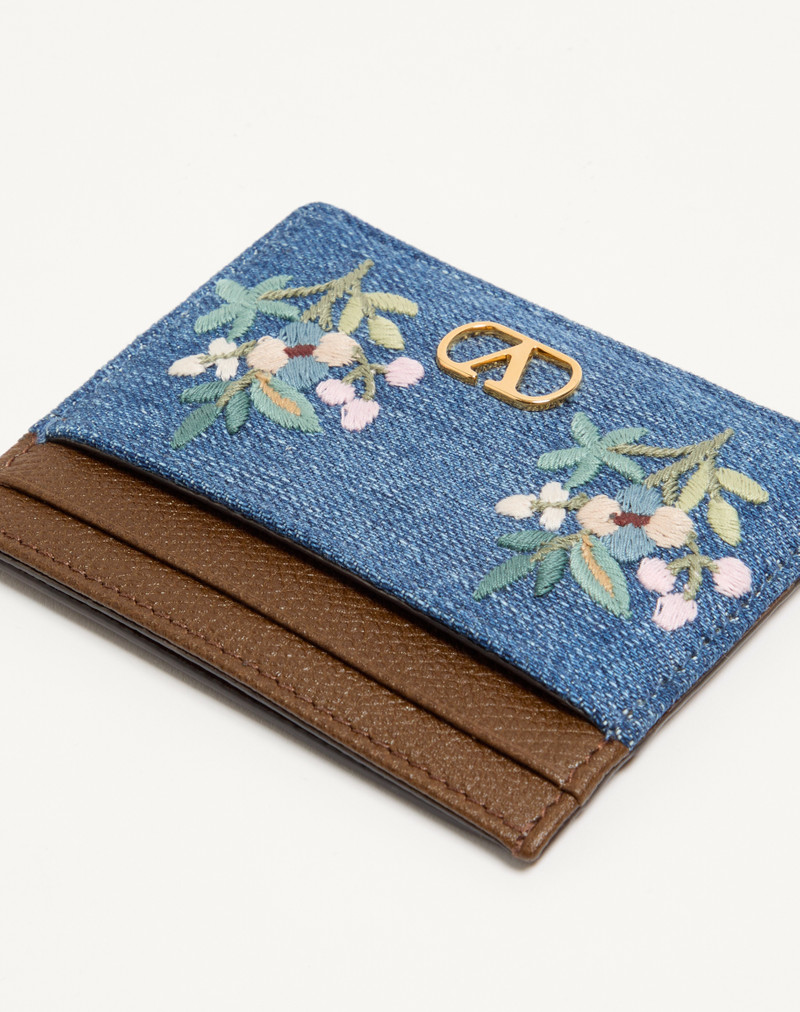 Valentino VALENTINO GARAVANI VLOGO SIGNATURE CARD HOLDER IN DENIM WITH FLORAL EMBROIDERY outlook
