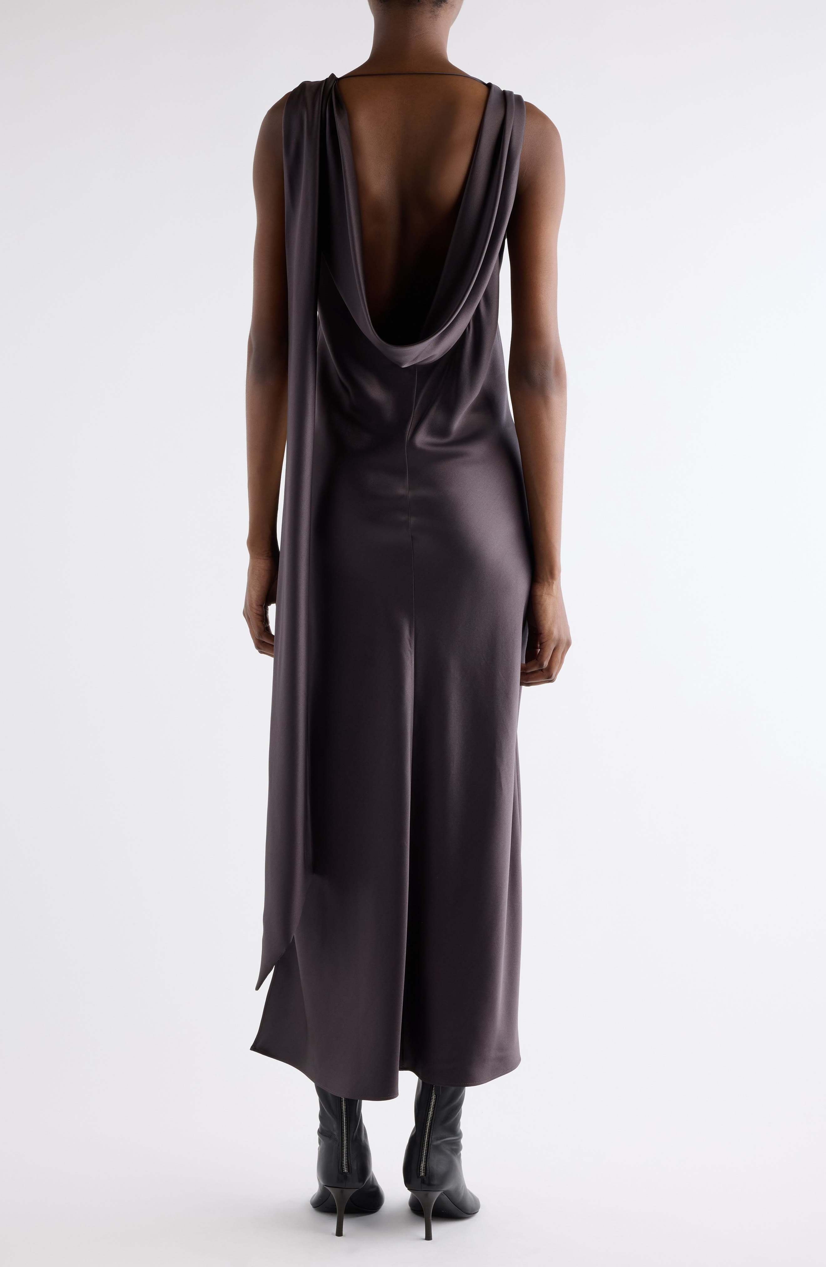 Acne Studios Dotti Cowl Neck Silk Satin Scarf Slipdress in Graphite Grey at Nordstrom - 3