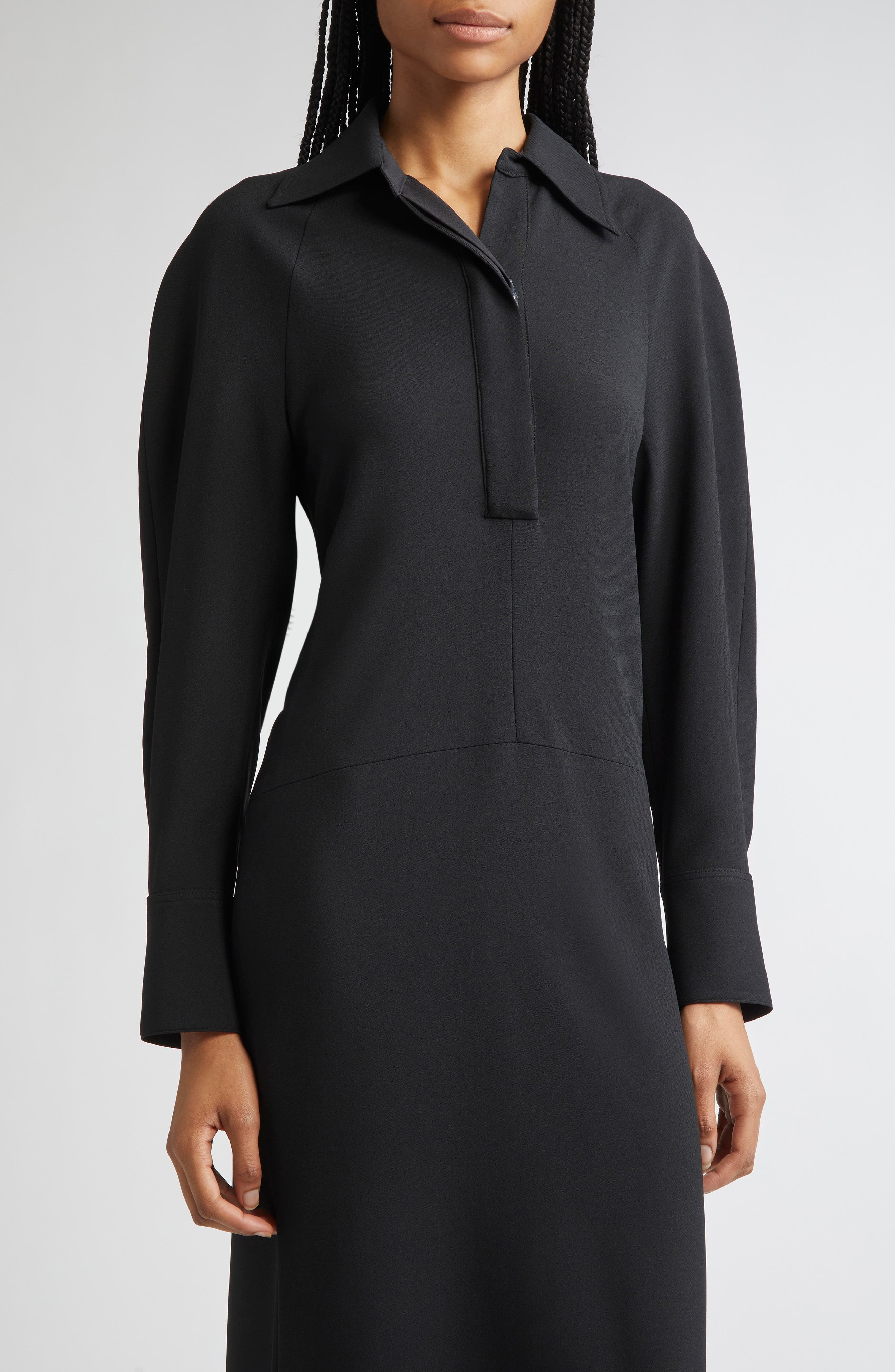 Victoria Beckham Long Sleeve Polo Midi Dress in Black at Nordstrom - 4