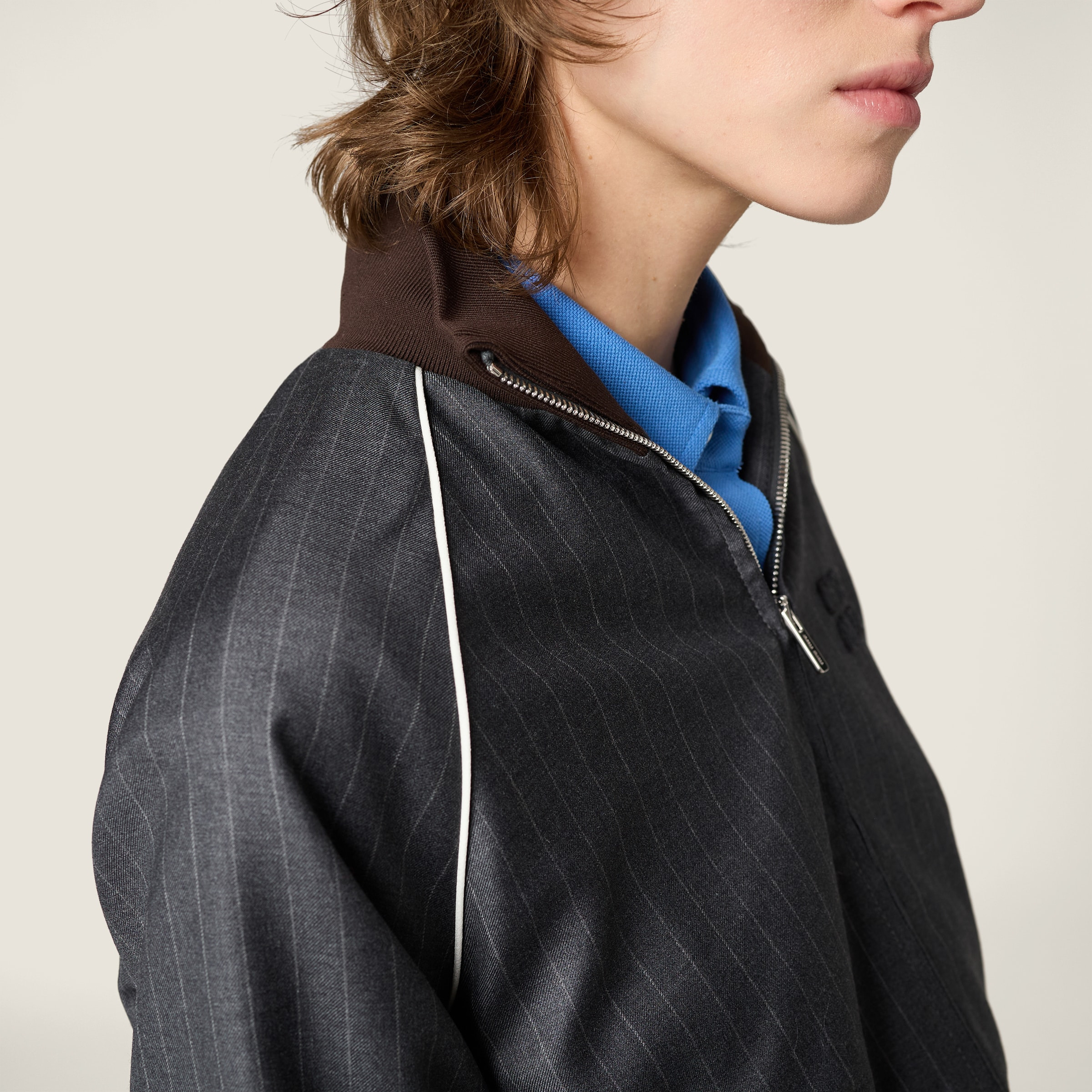 Pinstriped zipper blouson jacket - 4