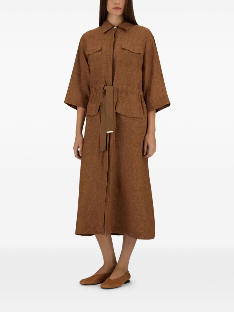 Herno drawstring-waist linen midi dress outlook