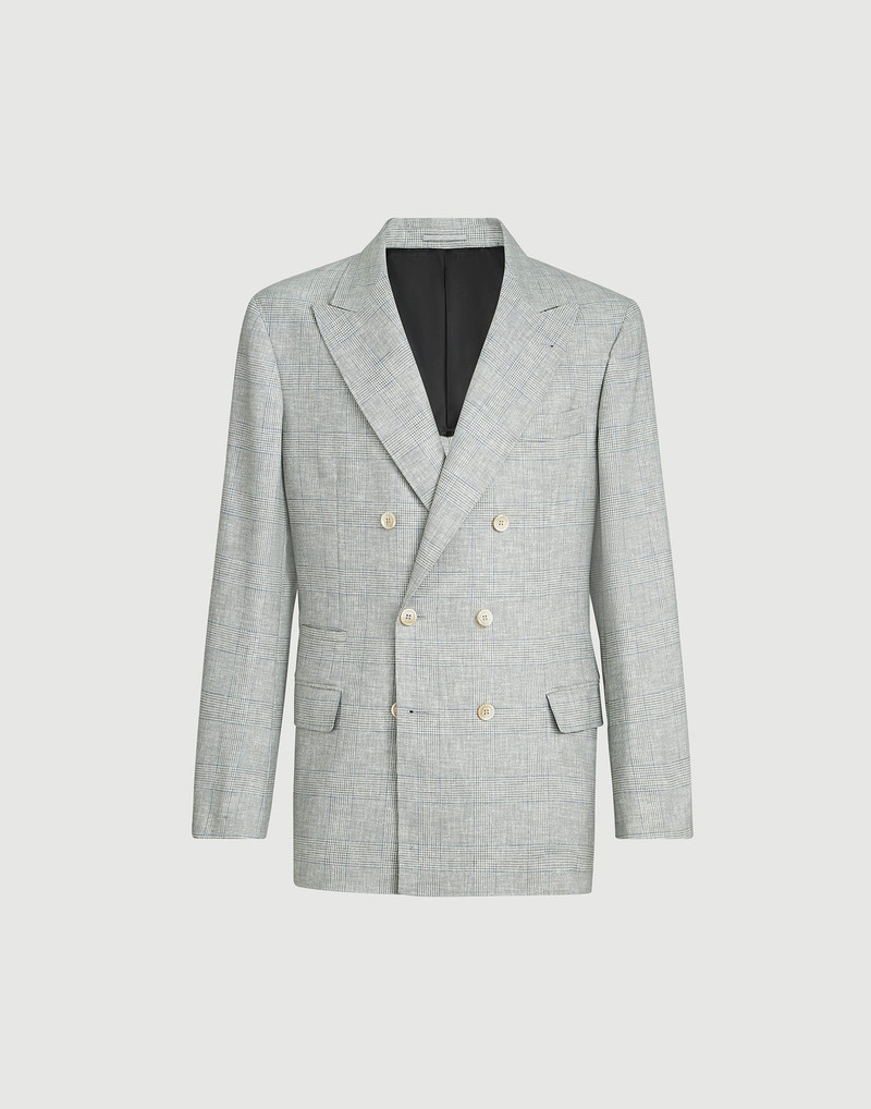 Virgin wool Prince of Wales fresco one-and-a-half breasted deconstructed blazer 1