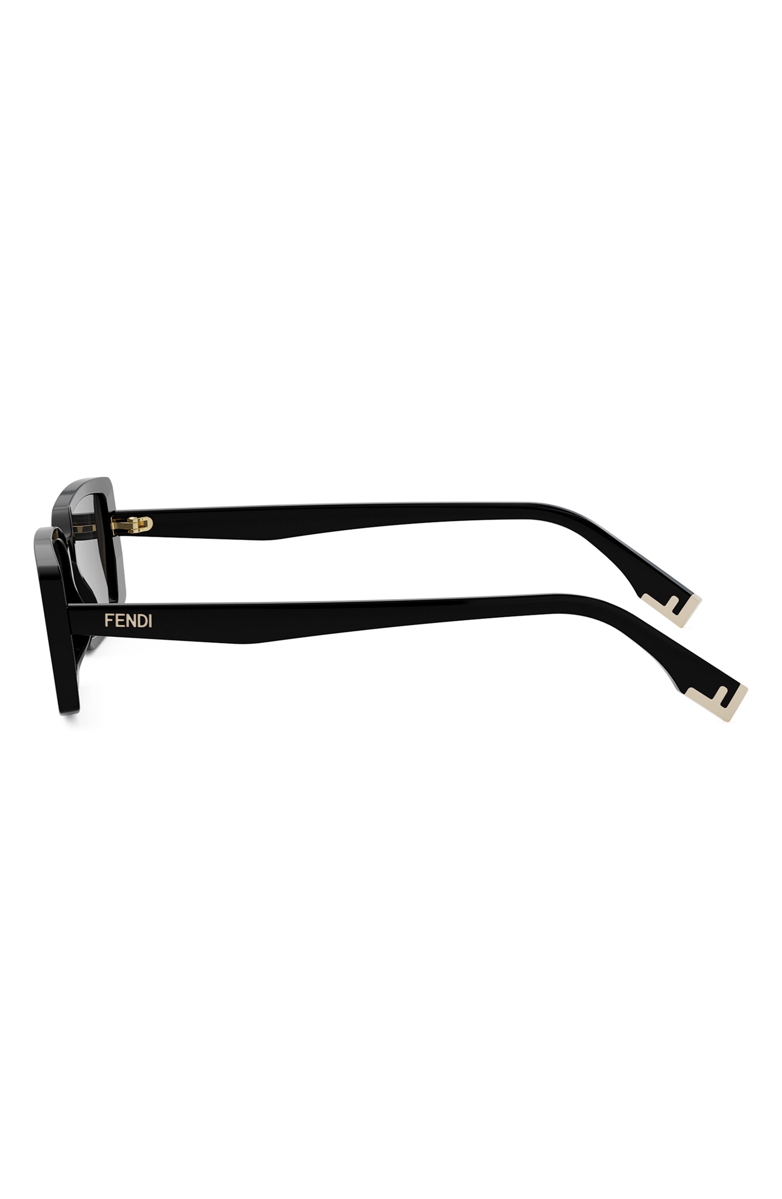 Fendi Way 53mm Rectangular Sunglasses in Shiny Black /Smoke at Nordstrom - 7