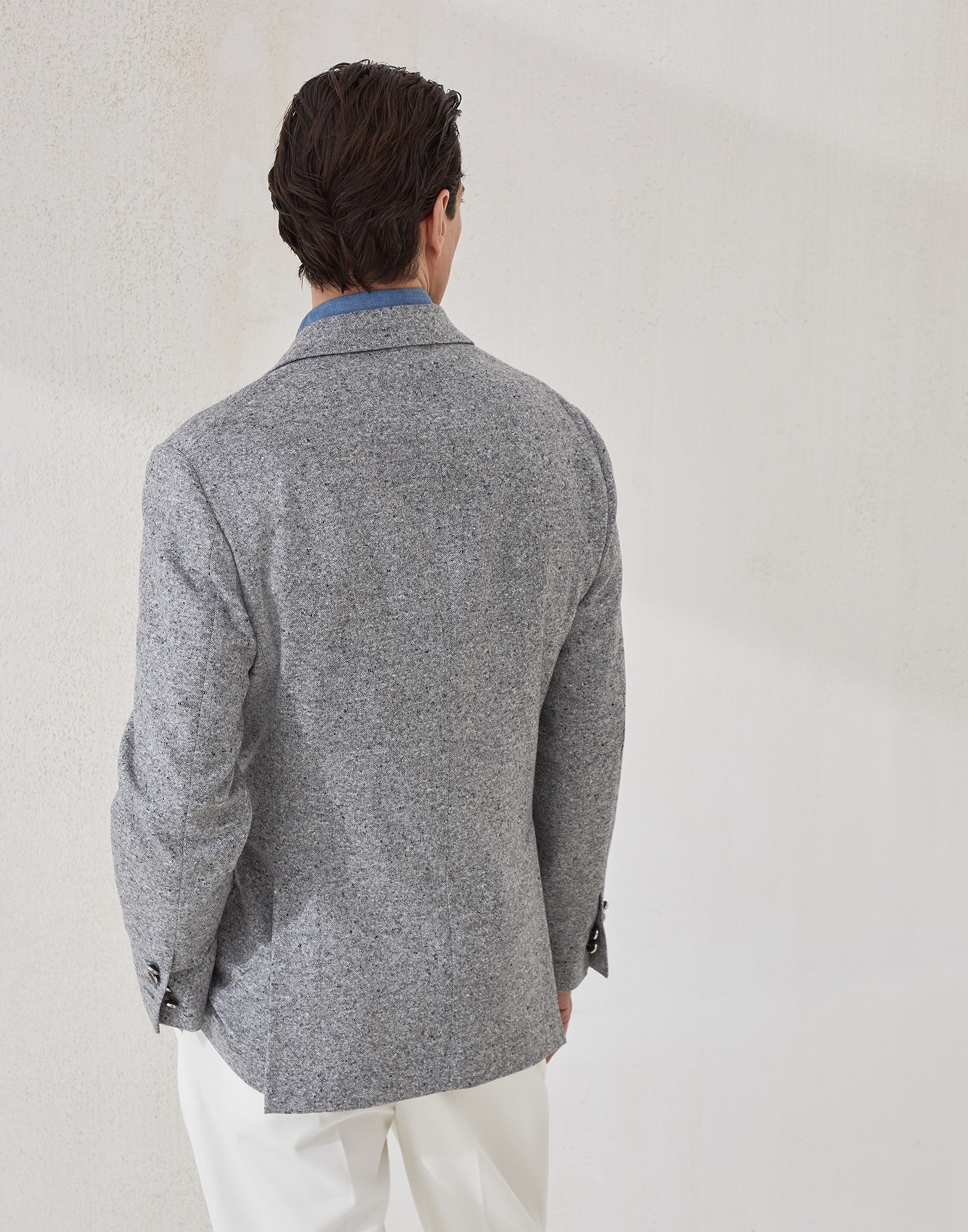 Wool and cashmere flecked grisaille one-and-a-half breasted deconstructed blazer with patch pockets  - 2