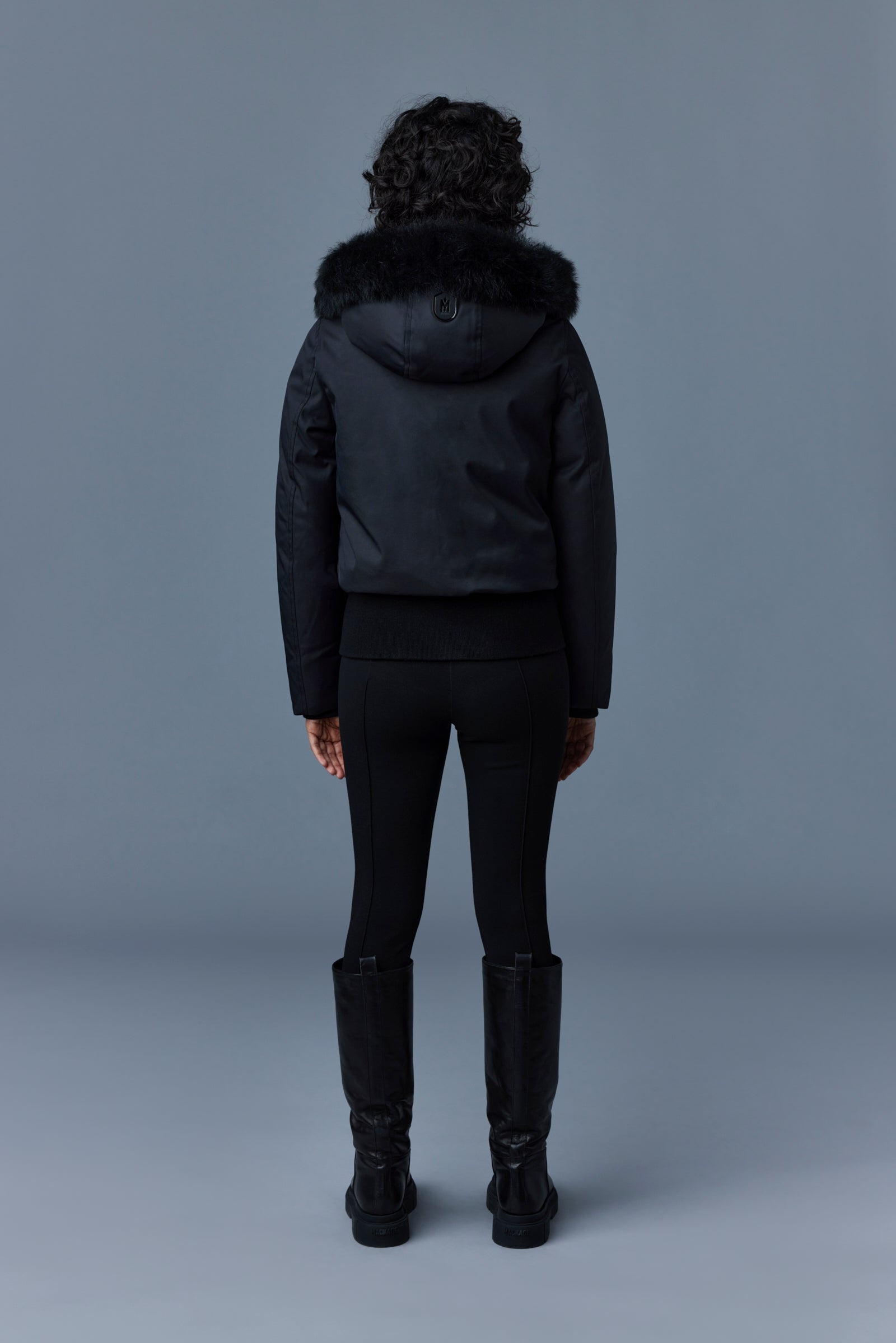 CORY Twill down bomber with removable hood and sheepskin trim for ladies - 4