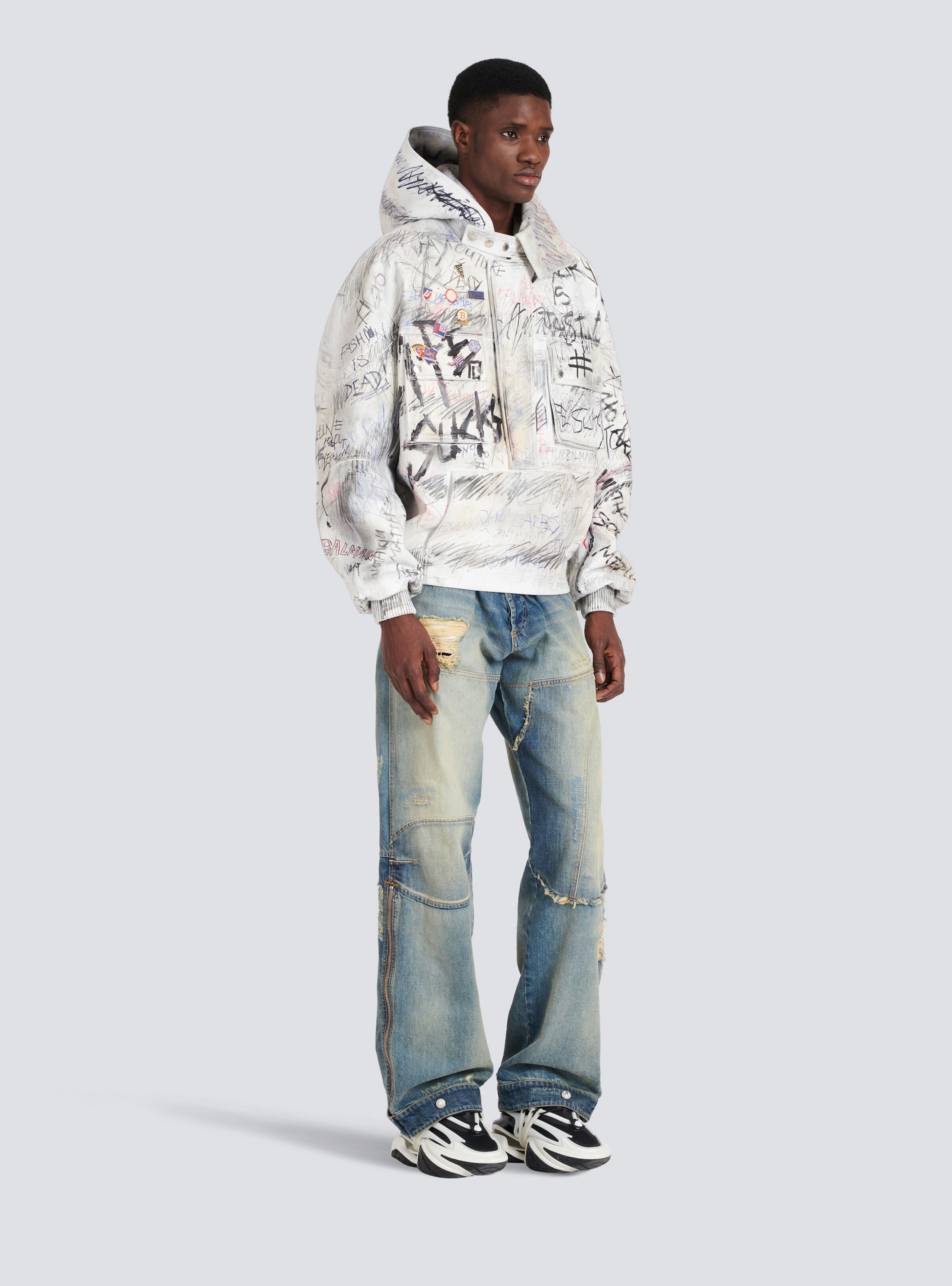 Leather graffiti aviator jacket - 6