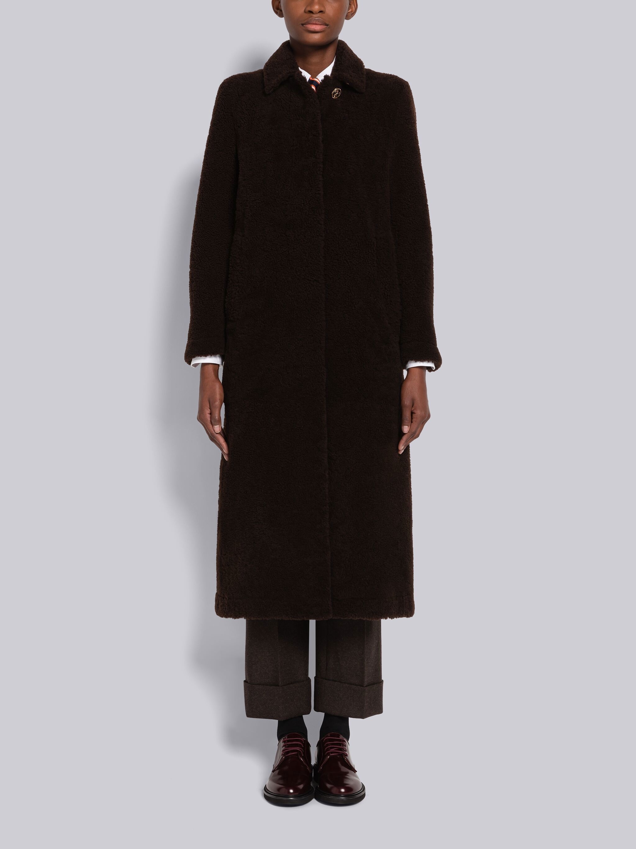 Dyed Shearling Elongated Bal Collar Overcoat - 1