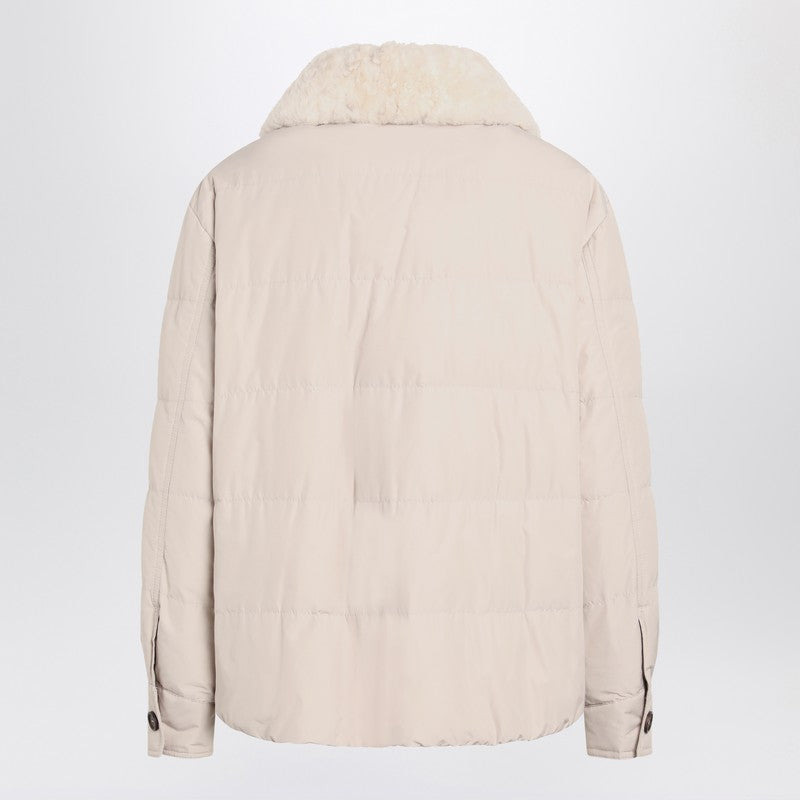 Brunello Cucinelli Light Gray Jacket With Fur Collar Women - 2