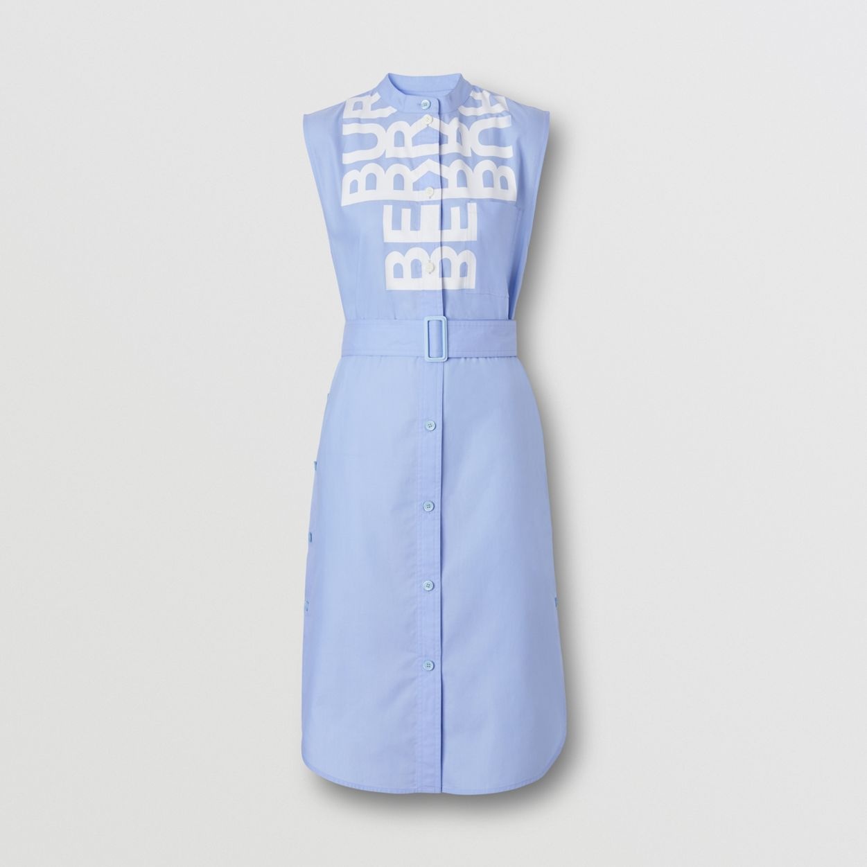 Sleeveless Logo Print Cotton Oxford Shirt Dress - 1