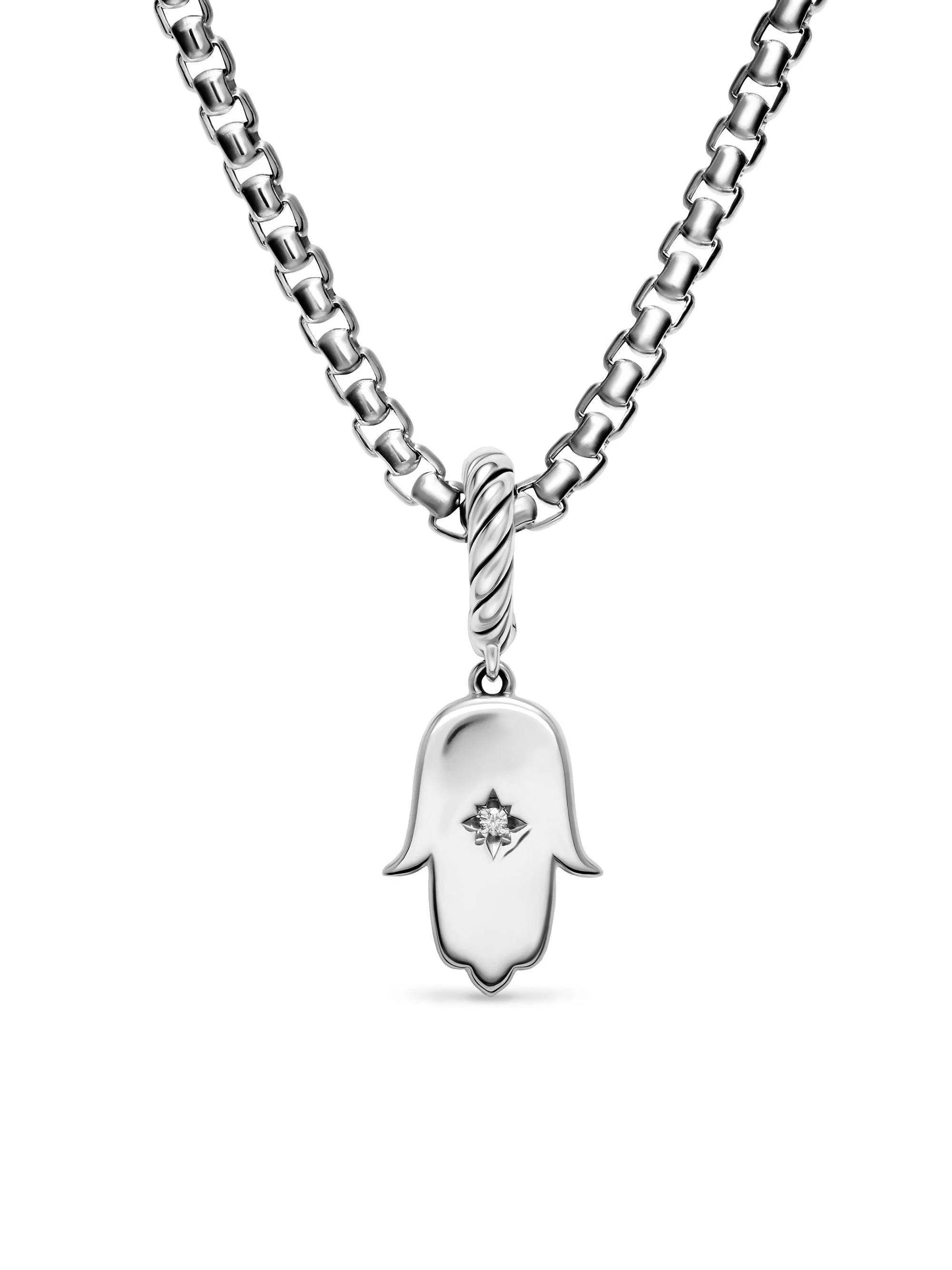 Women's Hamsa Amulet in Sterling Silver with Center Diamond 15.8MM - Diamond - 1