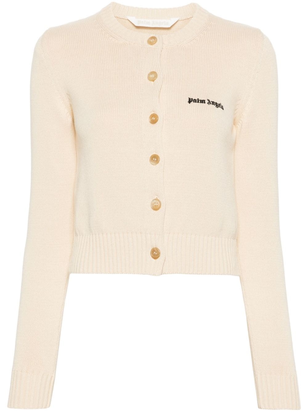 logo-embroidered cropped cardigan - 1
