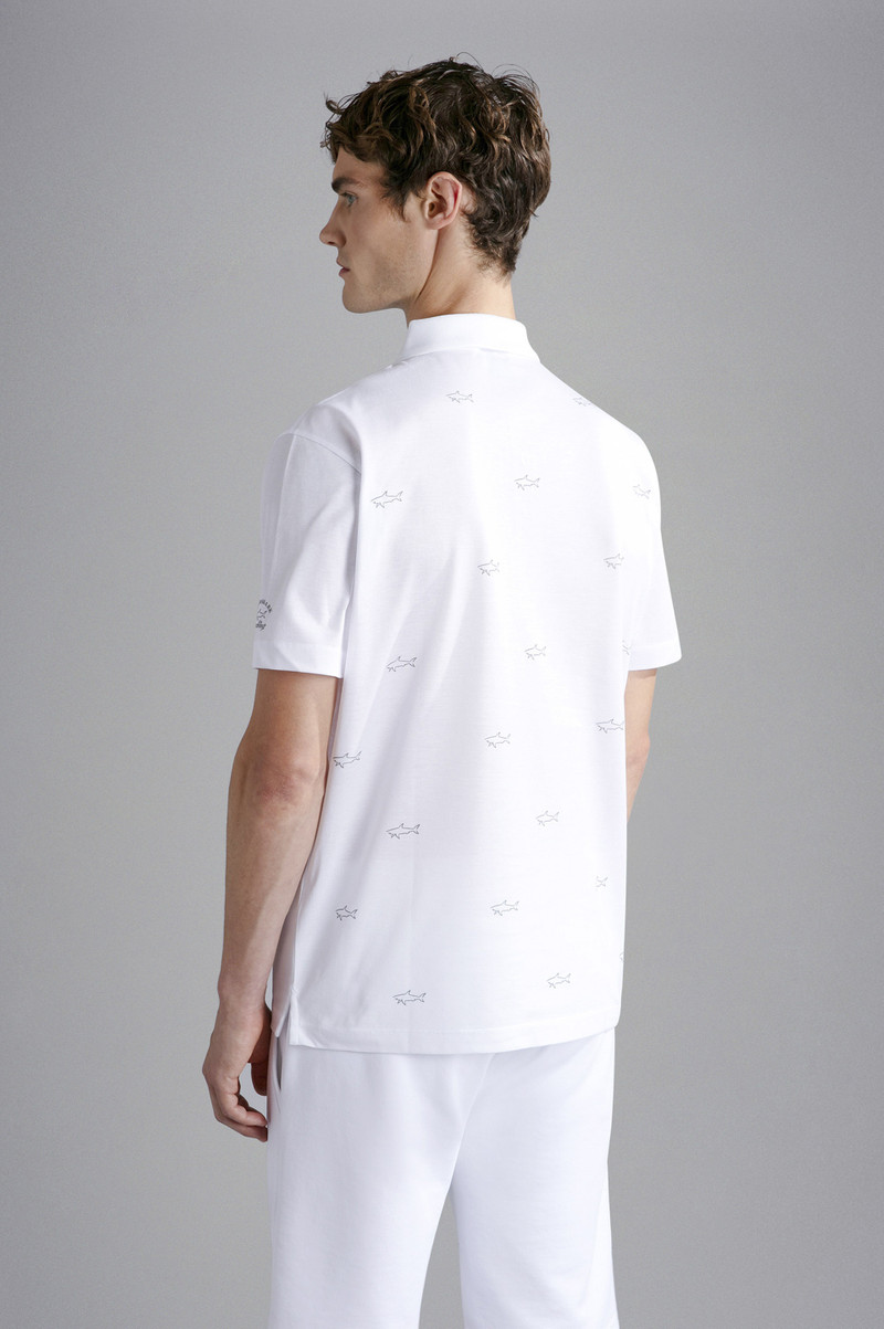 COTTON PIQUE POLO SHIRT WITH ALL OVER REFLEX SHARK PRINT 3