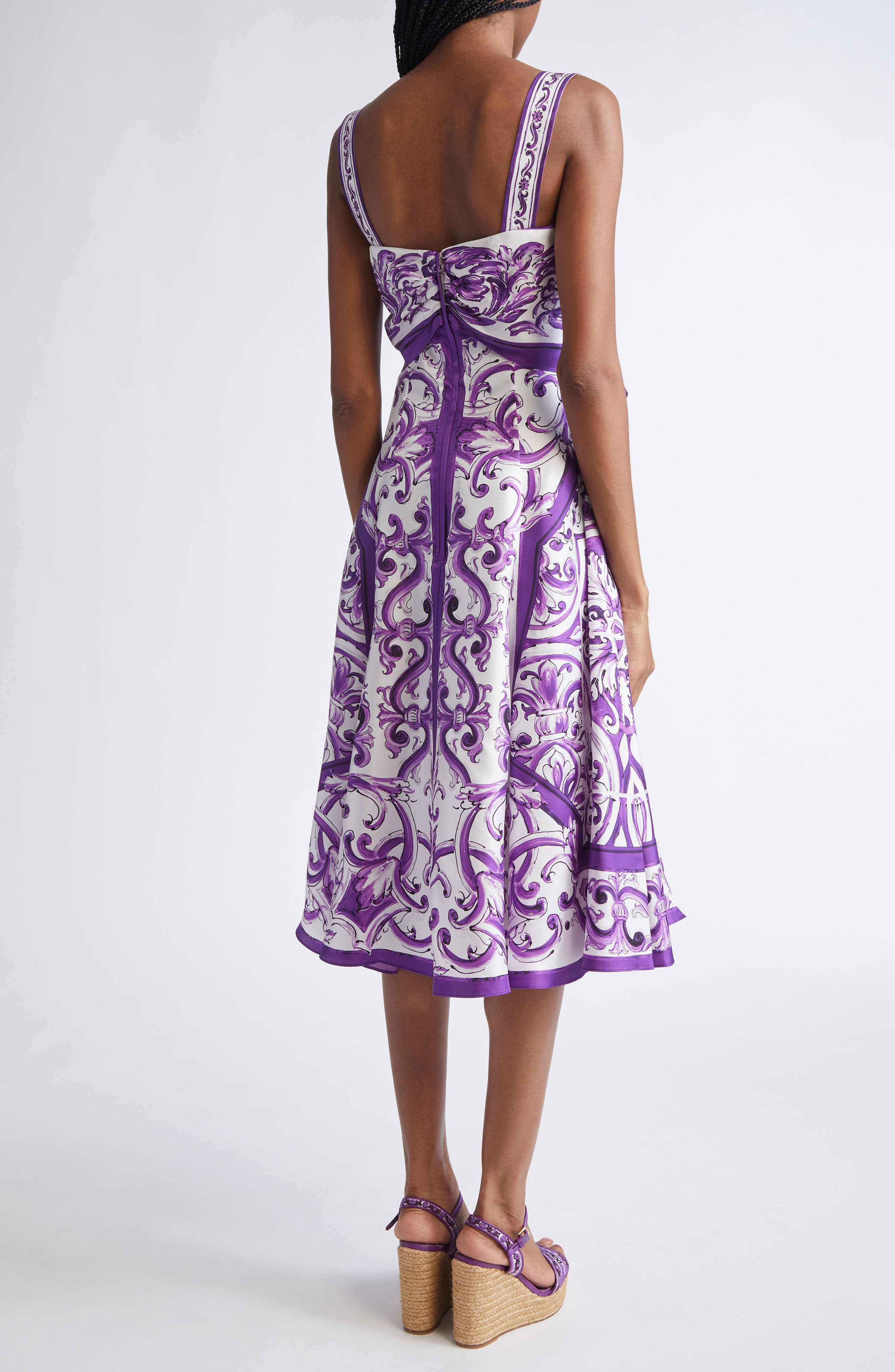 Dolce&Gabbana Majolica Silk Midi Dress in Hp5Dq Mix Maiolica L Viola at Nordstrom - 2