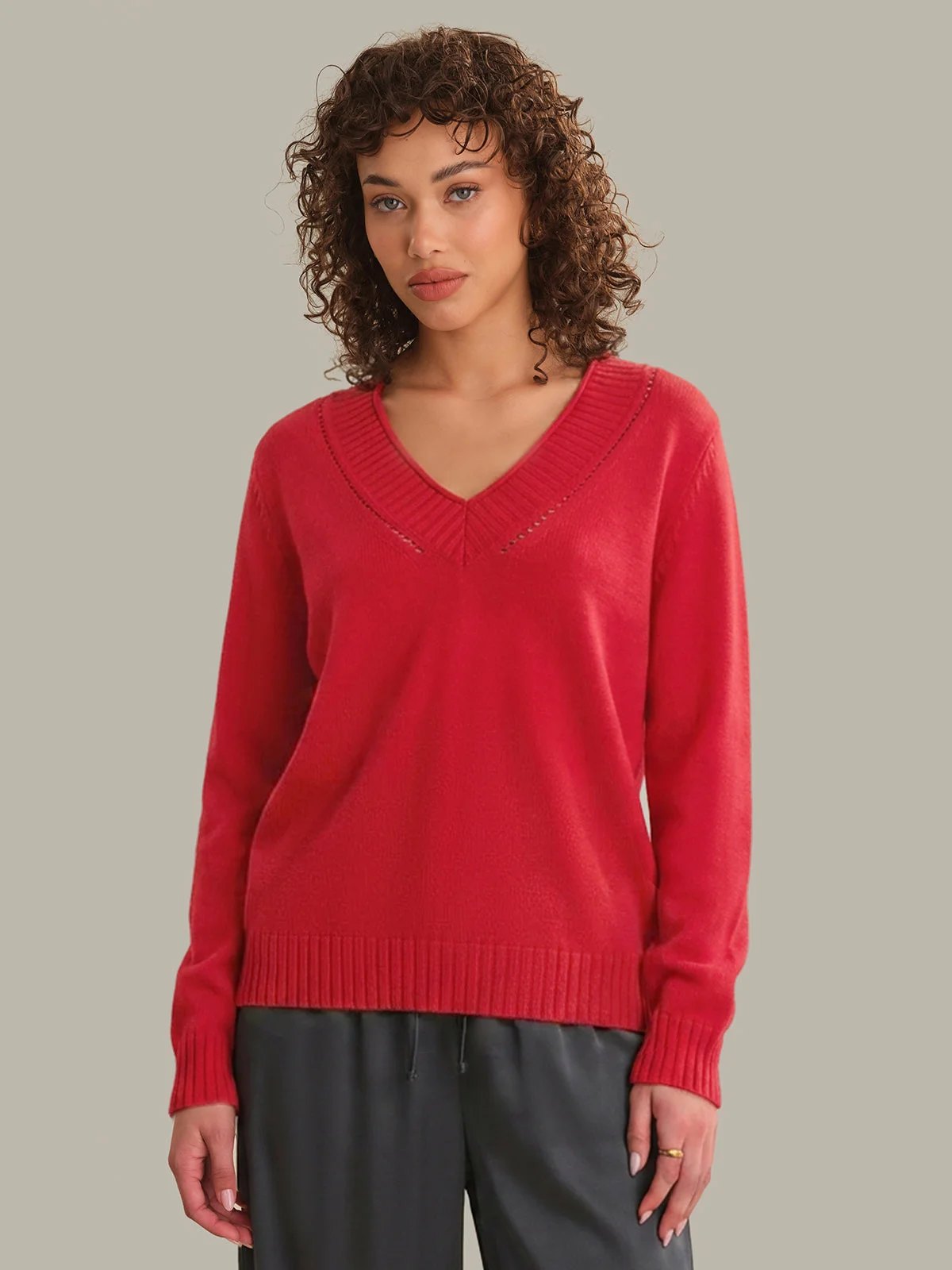 Virginia Vneck Pullover With Pointelle Details - 1