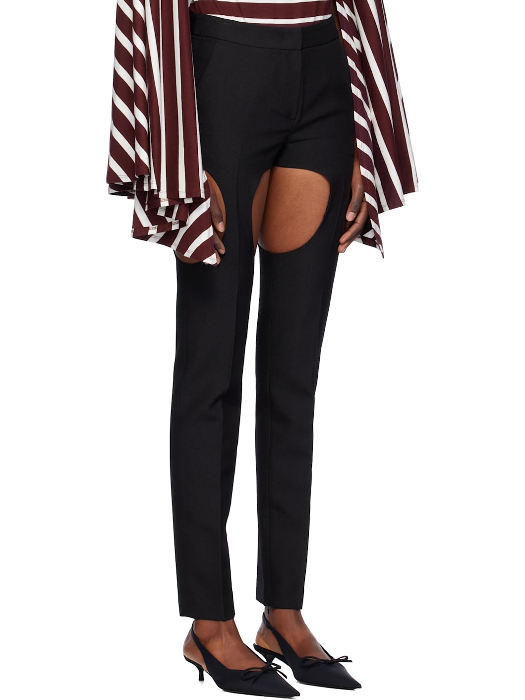 Black Cutout Point Skinny Trousers - 2