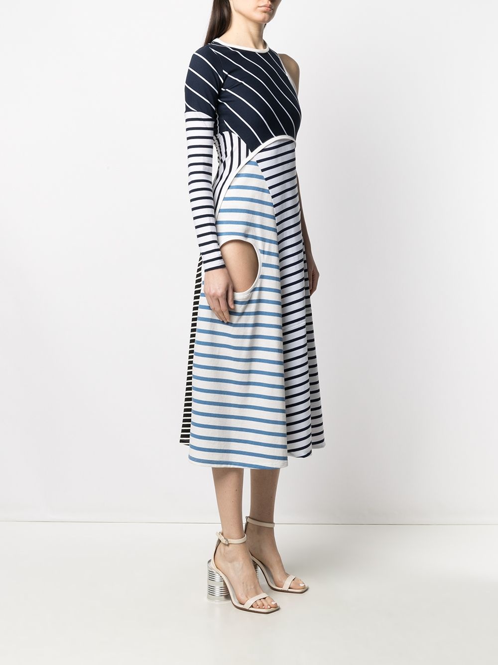 striped cut-out asymmetric dress - 3