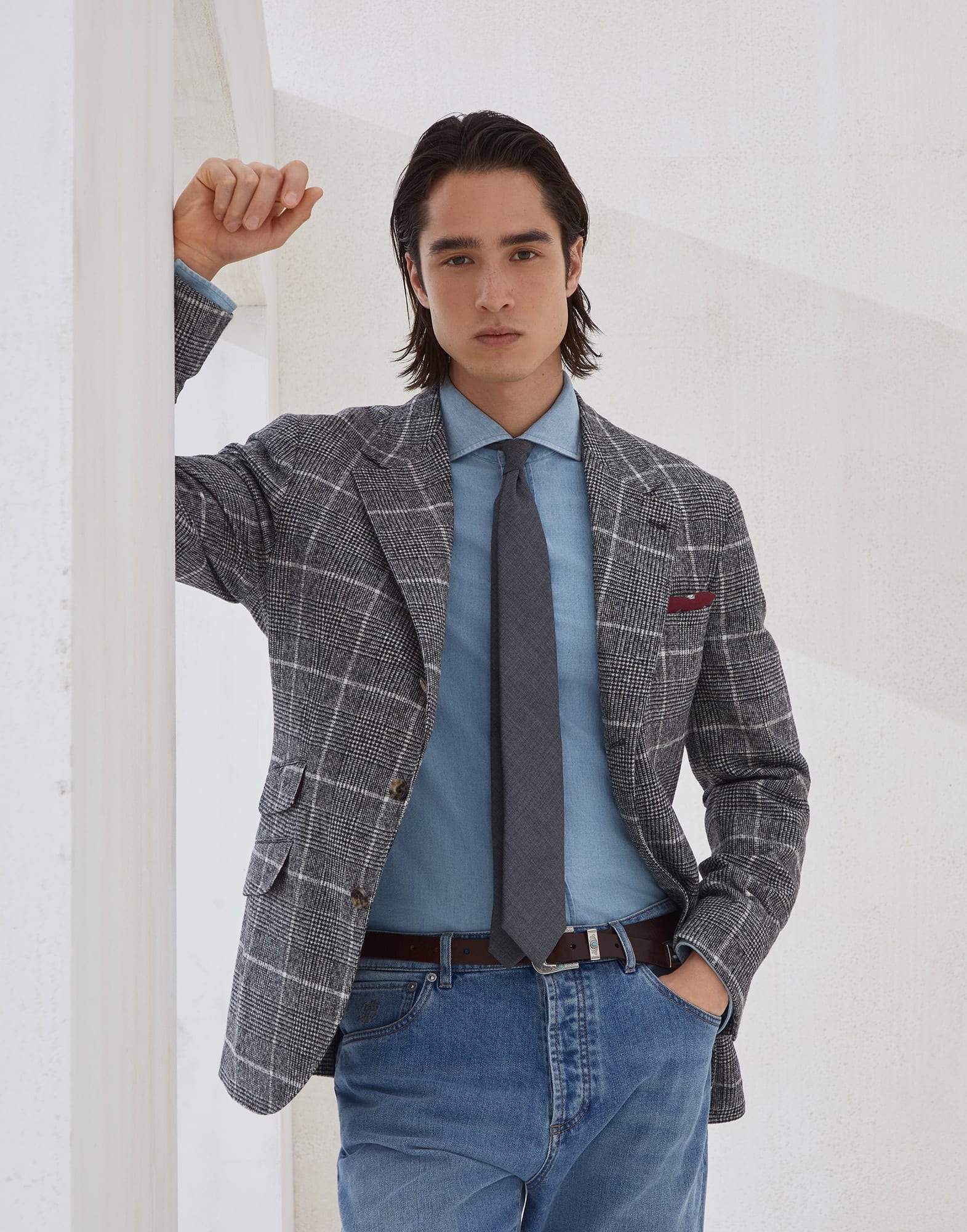 Alpaca and wool overcheck Prince of Wales deconstructed Cavallo blazer - 4