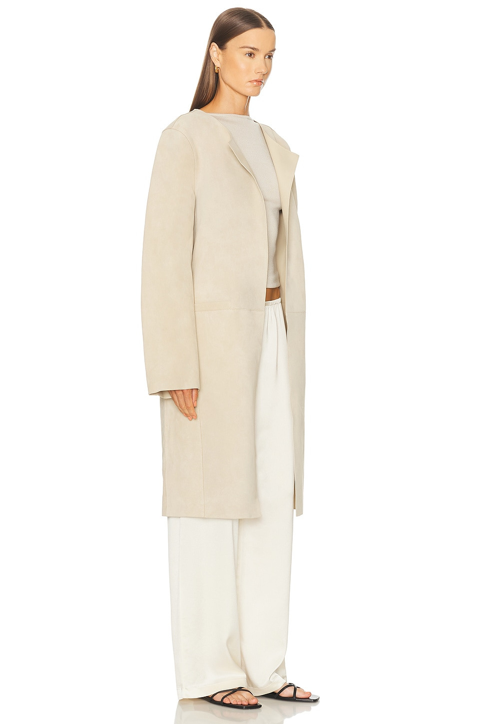 Collarless Suede Coat - 2