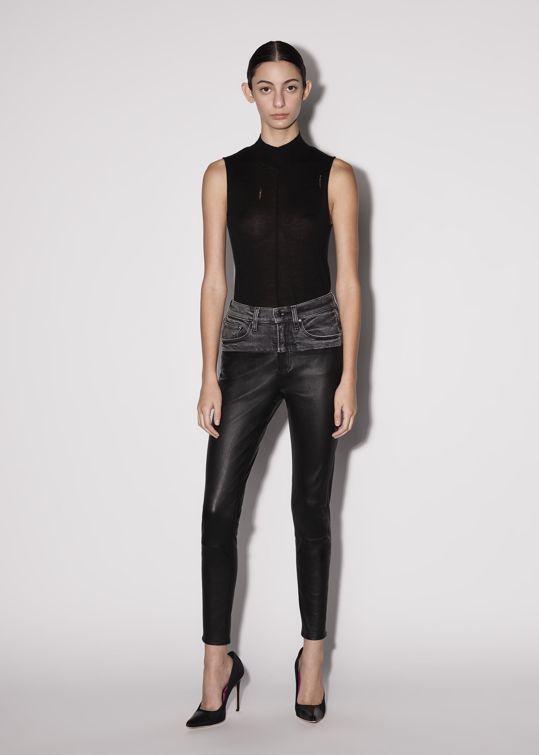 CONTRAST LEATHER SKINNY JEAN - 2