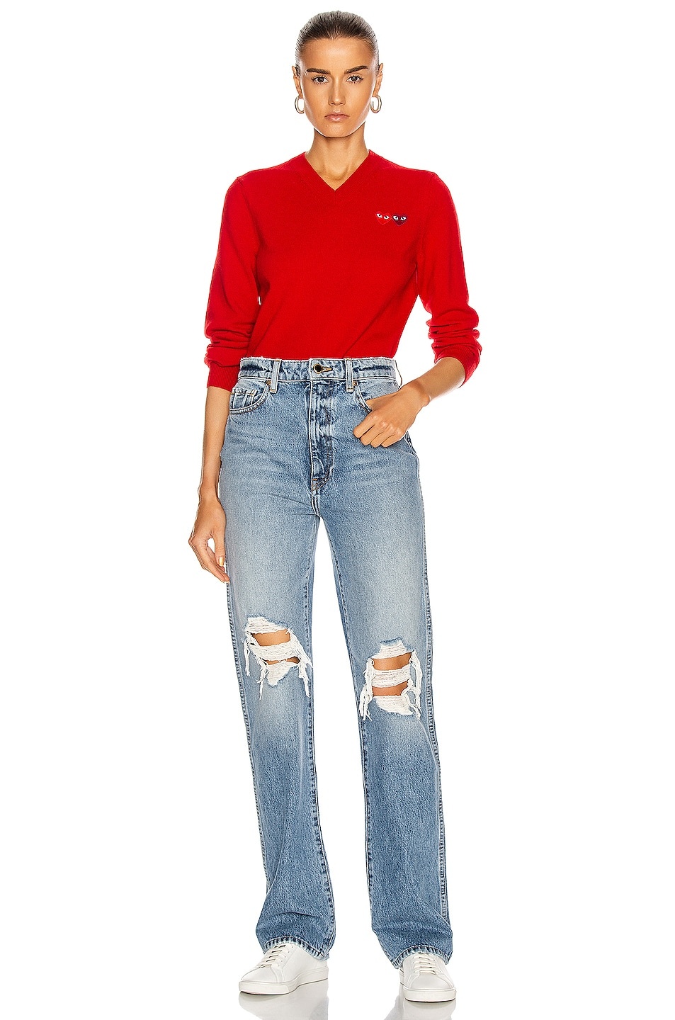 Double Emblem V Neck Sweater - 4