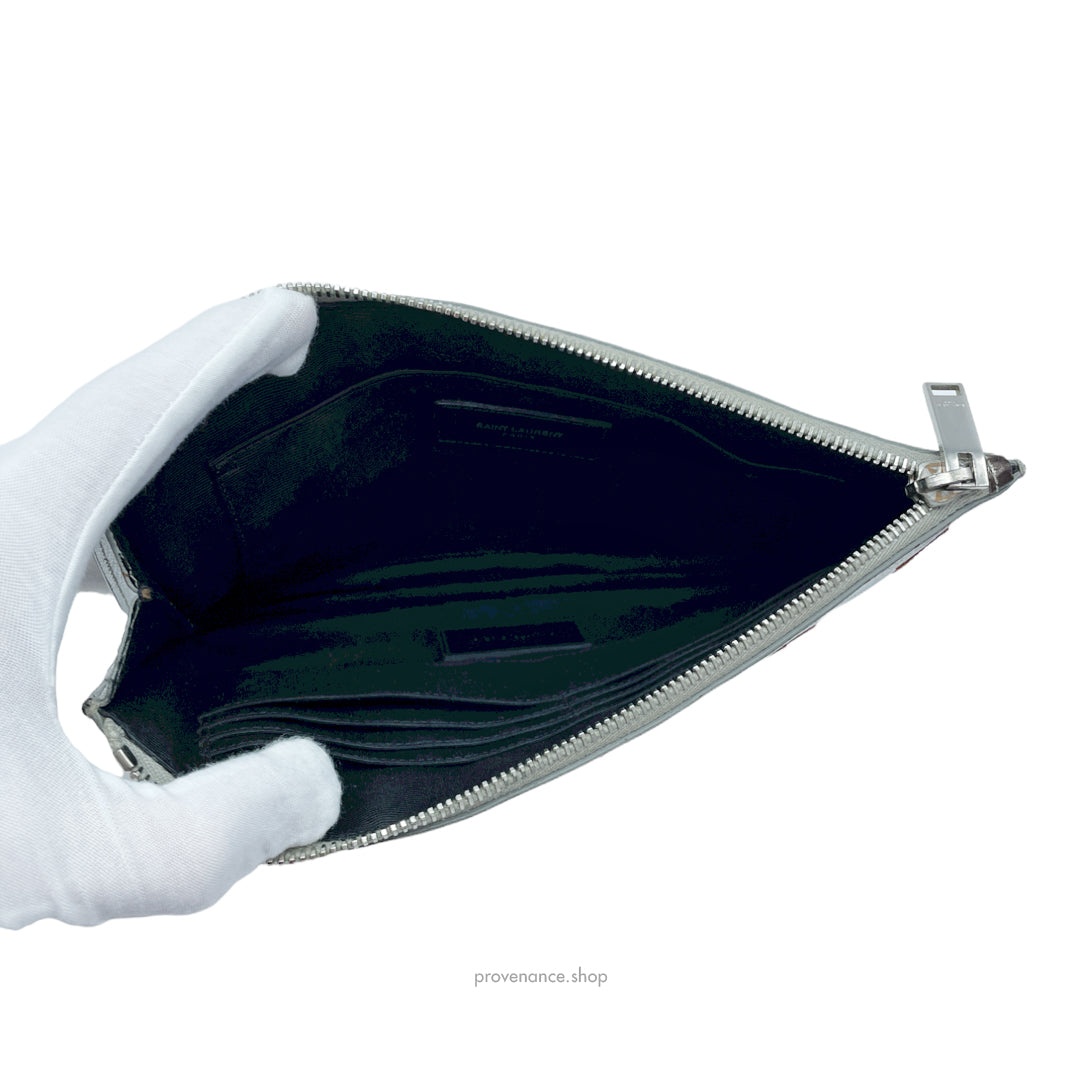 Saint Laurent Paris SLP Zip Star Pouch - Silver/Red - 12