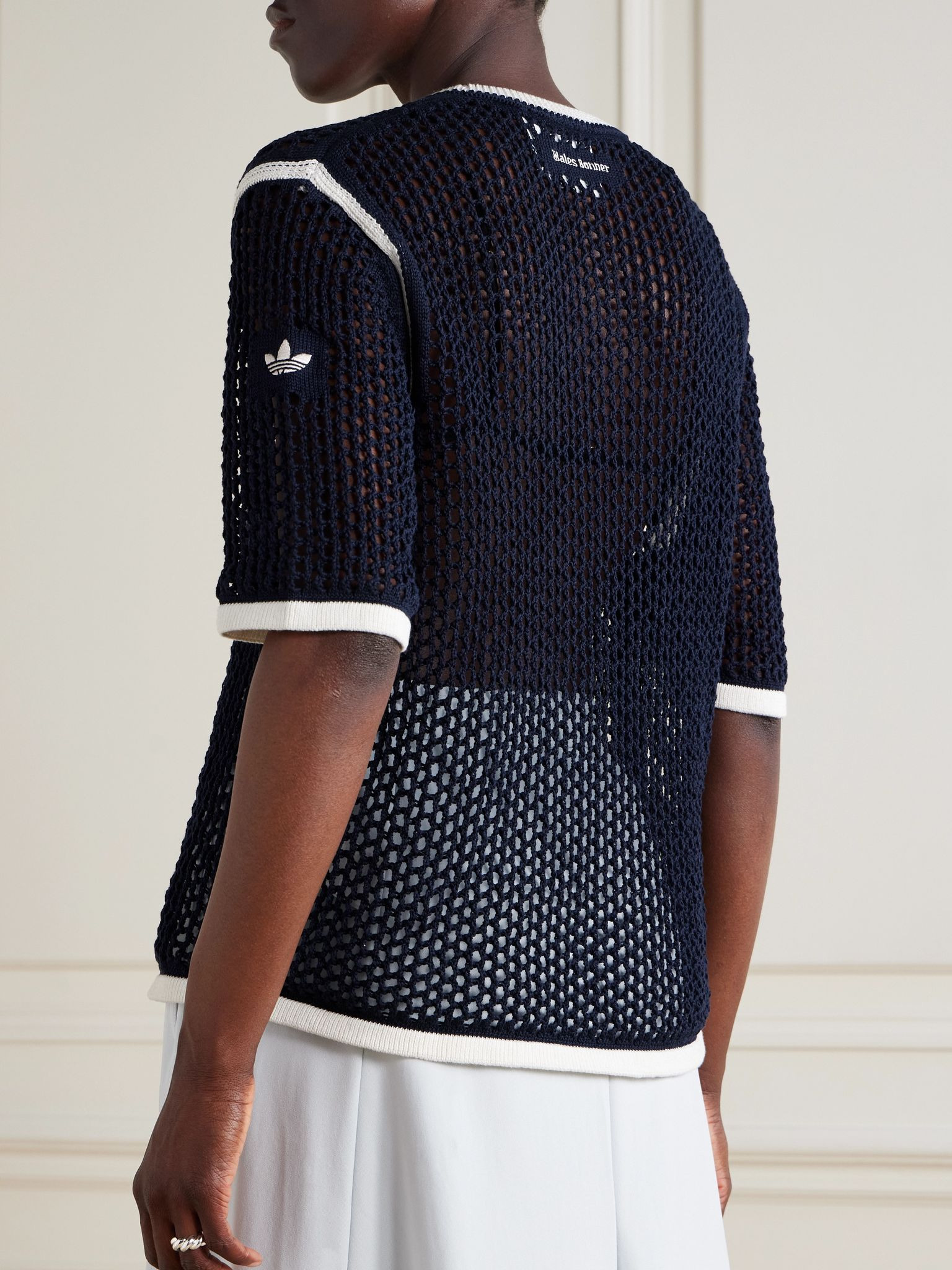 Open-knit cotton-blend T-shirt Navy - 4