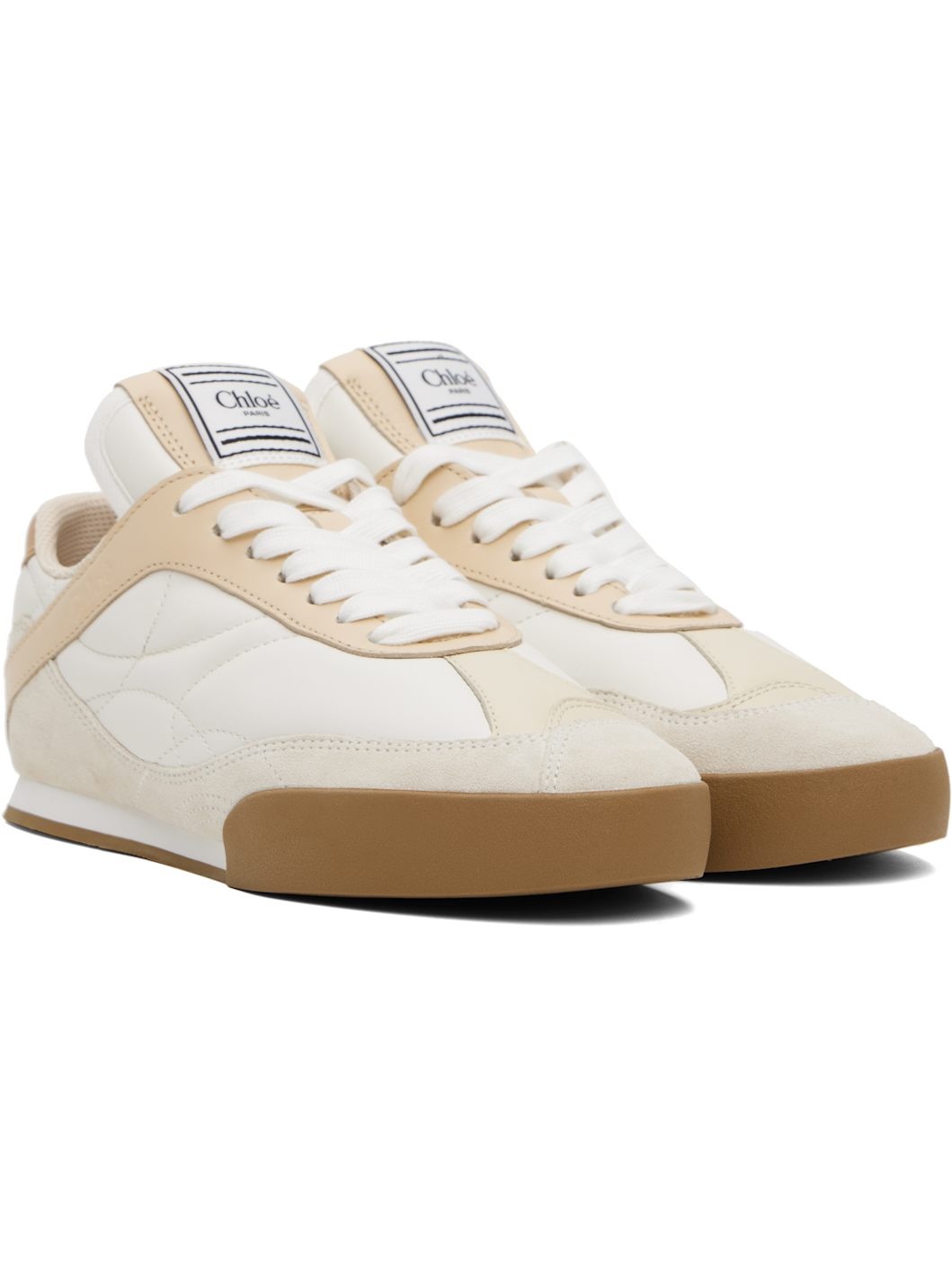 Beige & White ' Kick' Sneakers - 4