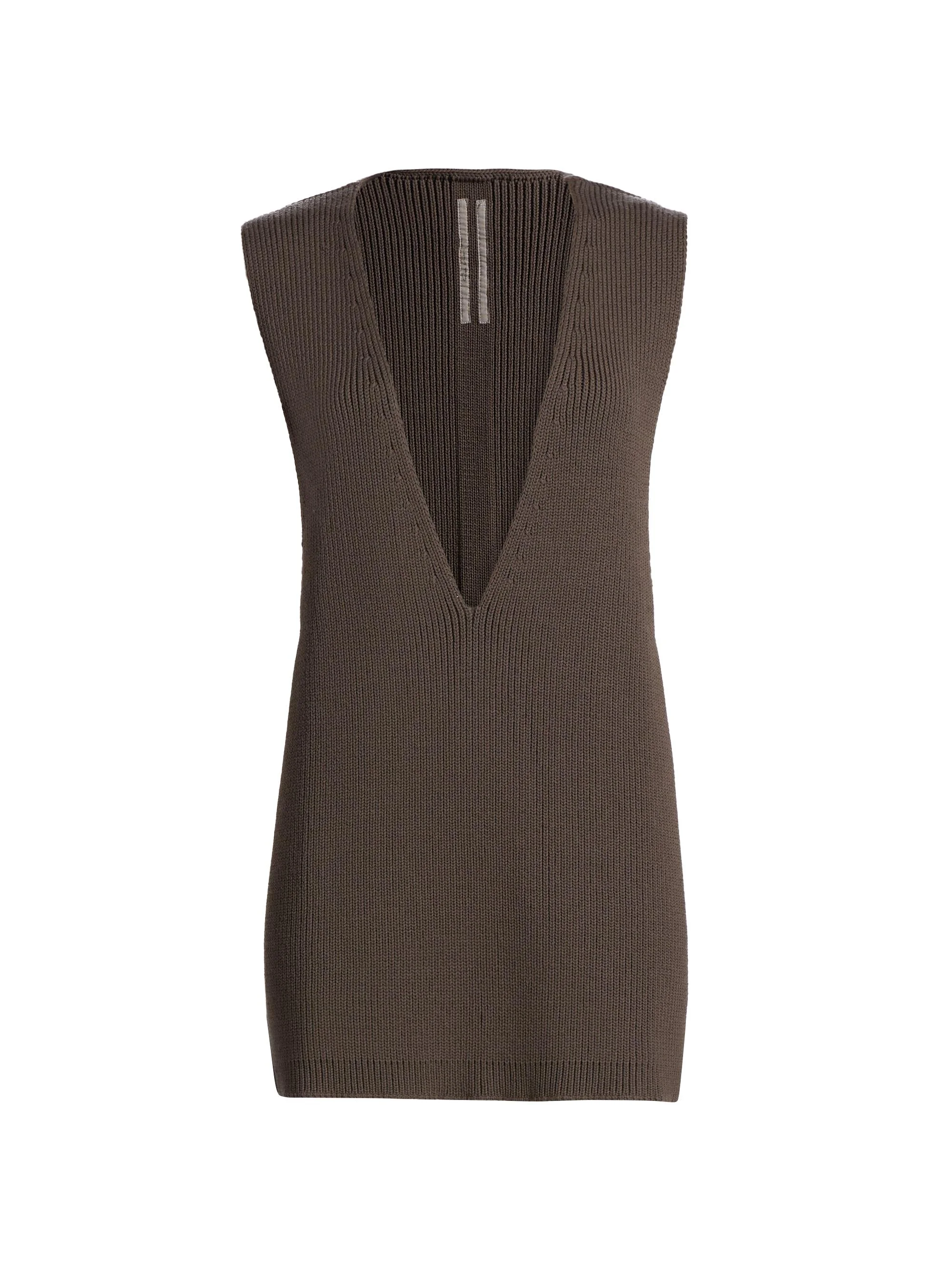 Women's Maglia Plunging V-Neck Sleeveless Wool Top - Dark Dust - 1