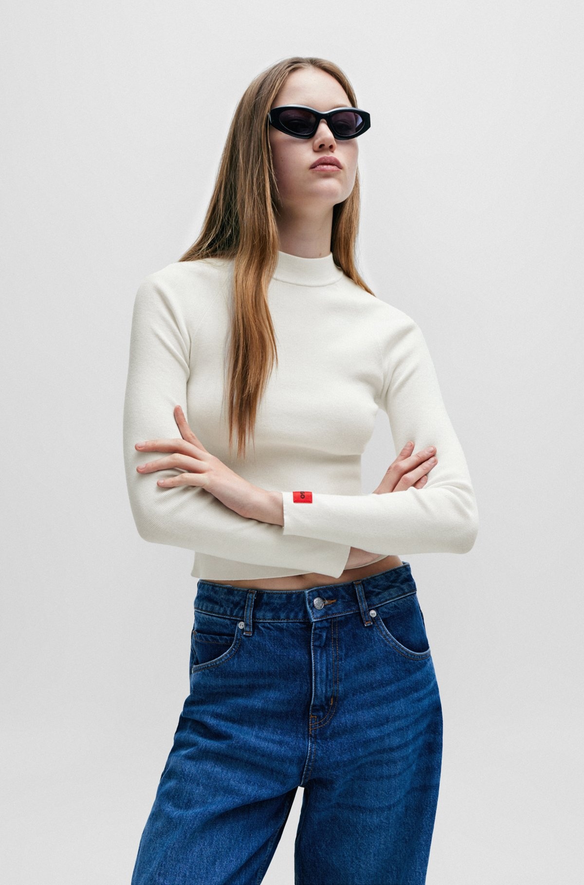 RIB-KNIT SWEATER WITH MOCK NECKLINE AND LOGO LABEL - 2