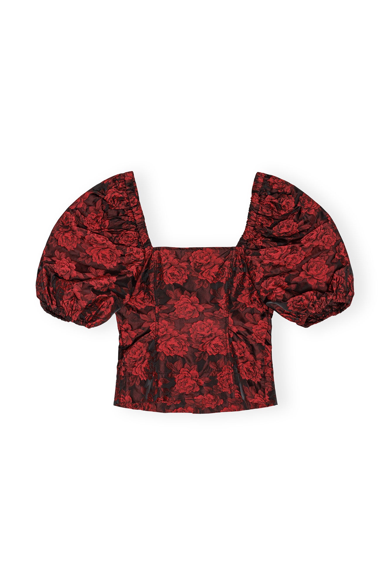 RED BOTANICAL JACQUARD FITTED BLOUSE - 1