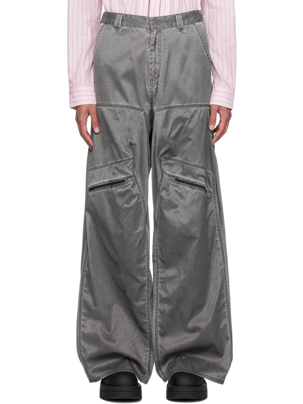 Gray Gathered Trousers - 1