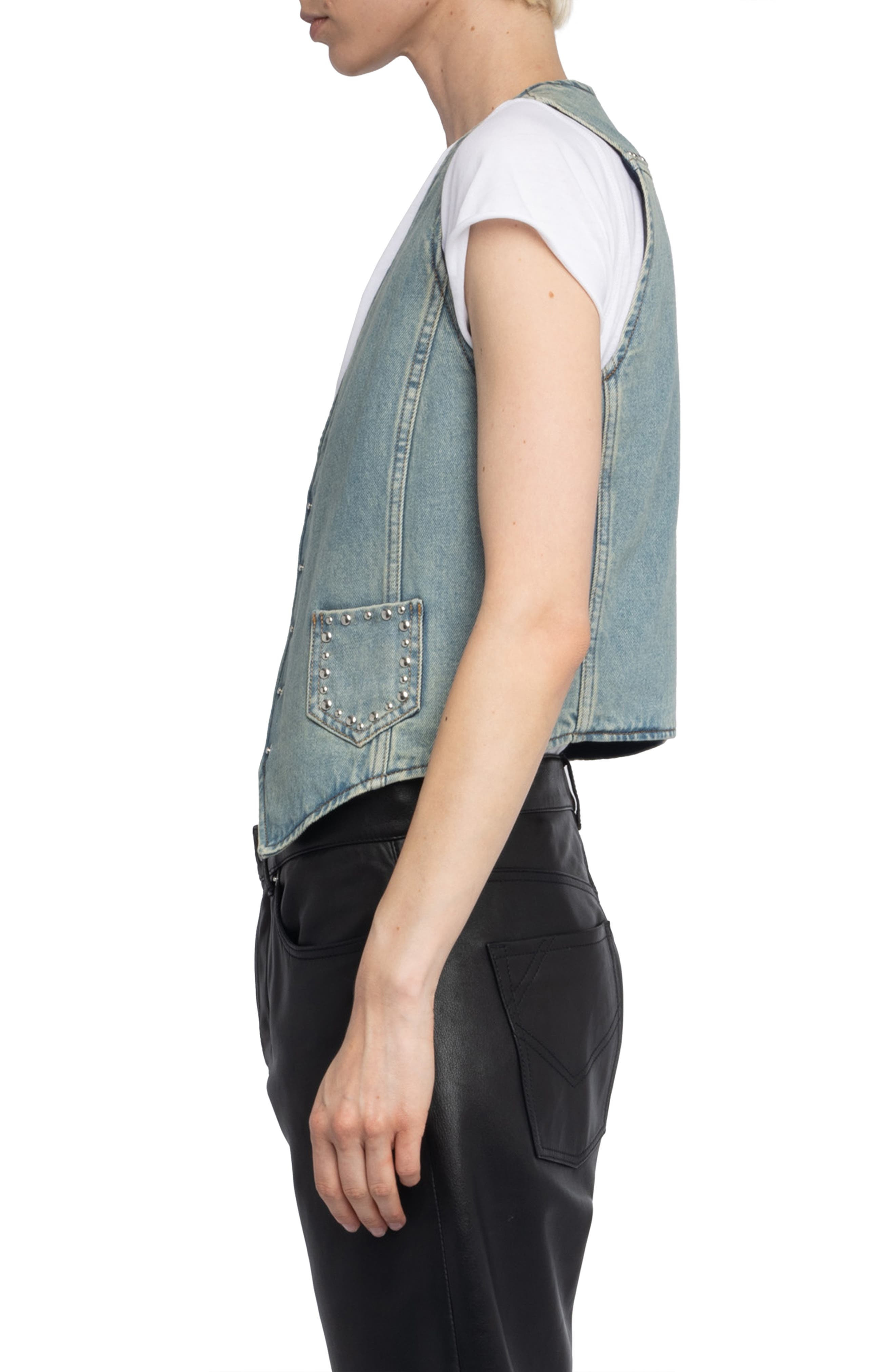 Zadig & Voltaire Stud Detail Denim Vest in Light Blue at Nordstrom - 6