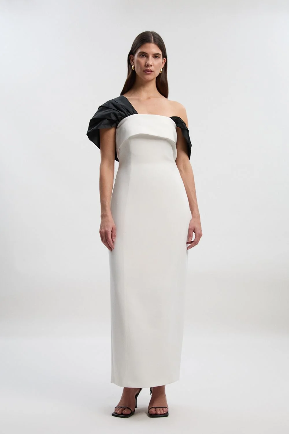 Clean Tailored Taffeta Mix Contrast Drama Sleeve Maxi Dress - 1