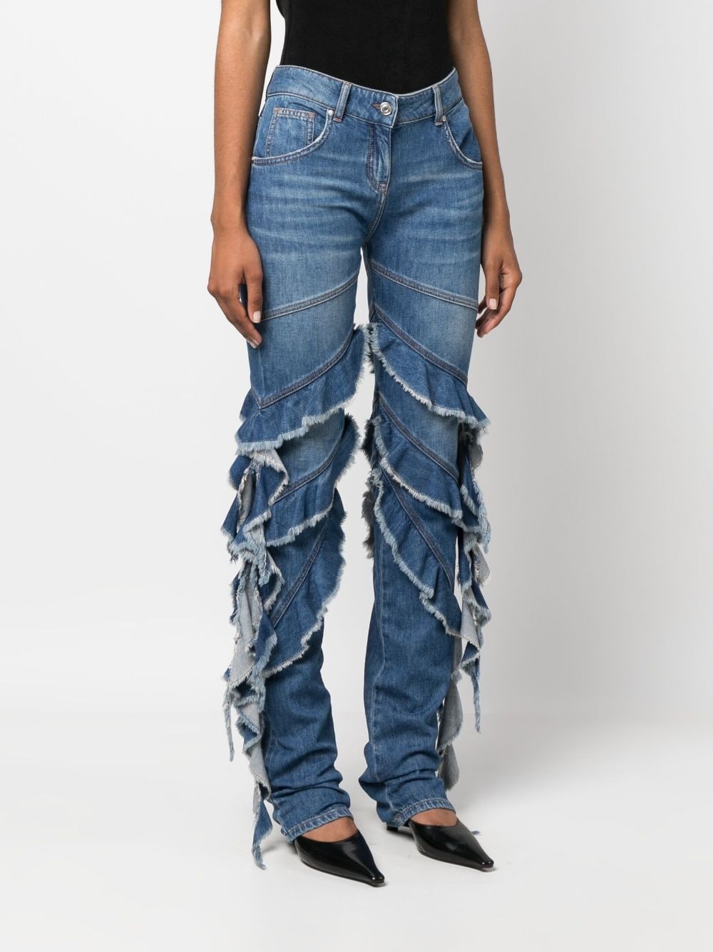 ruffle-trim straight-leg jeans - 3