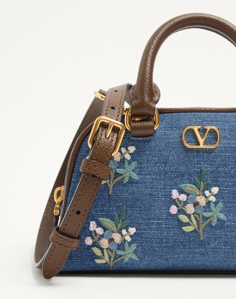 Valentino VALENTINO GARAVANI VLOGO SIGNATURE MINI TOP-HANDLE BAG IN DENIM WITH FLORAL EMBROIDERY outlook