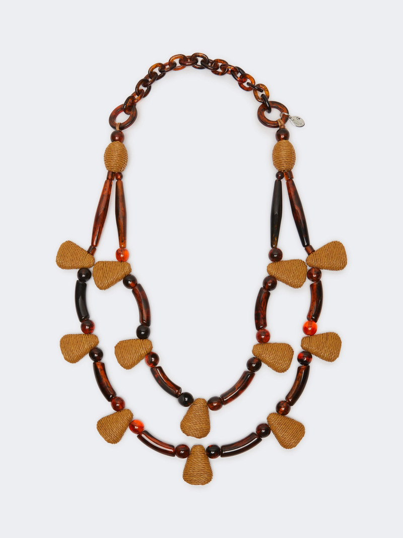 FALANGE Raffia and resin necklace - CARAMEL 1